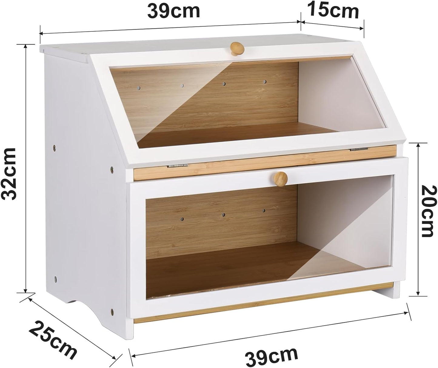 Brotkasten mit 2 Etagen, White(15.3" x 9.8" x 12.6")