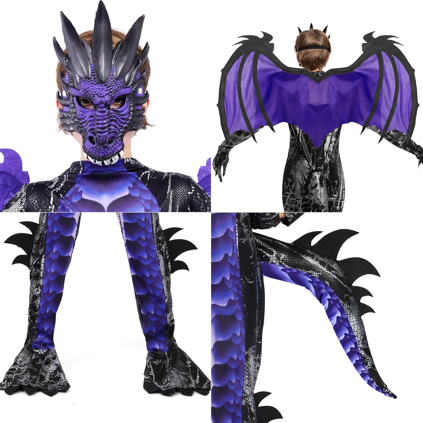 Drachenkostüm inkl. Flügel & Maske, Small (5-7 yrs) Violett