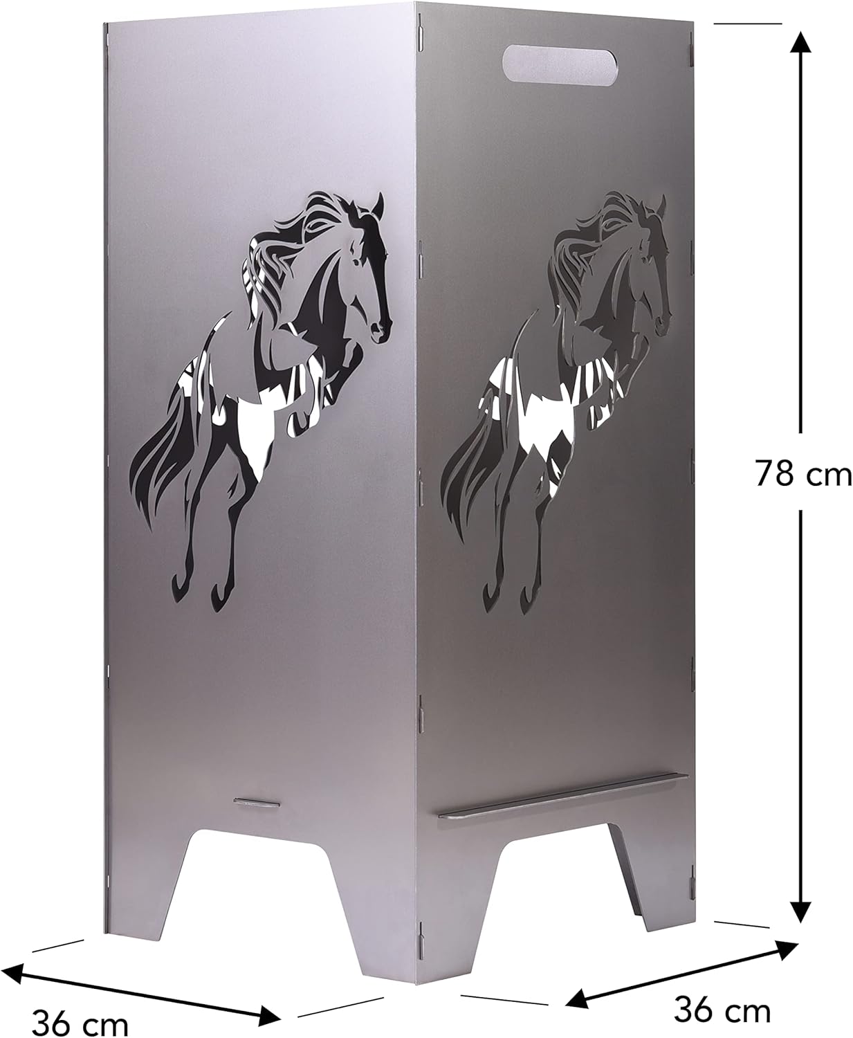 Robuste Feuertonne mit Pferdmotiv, 78cm Pferd