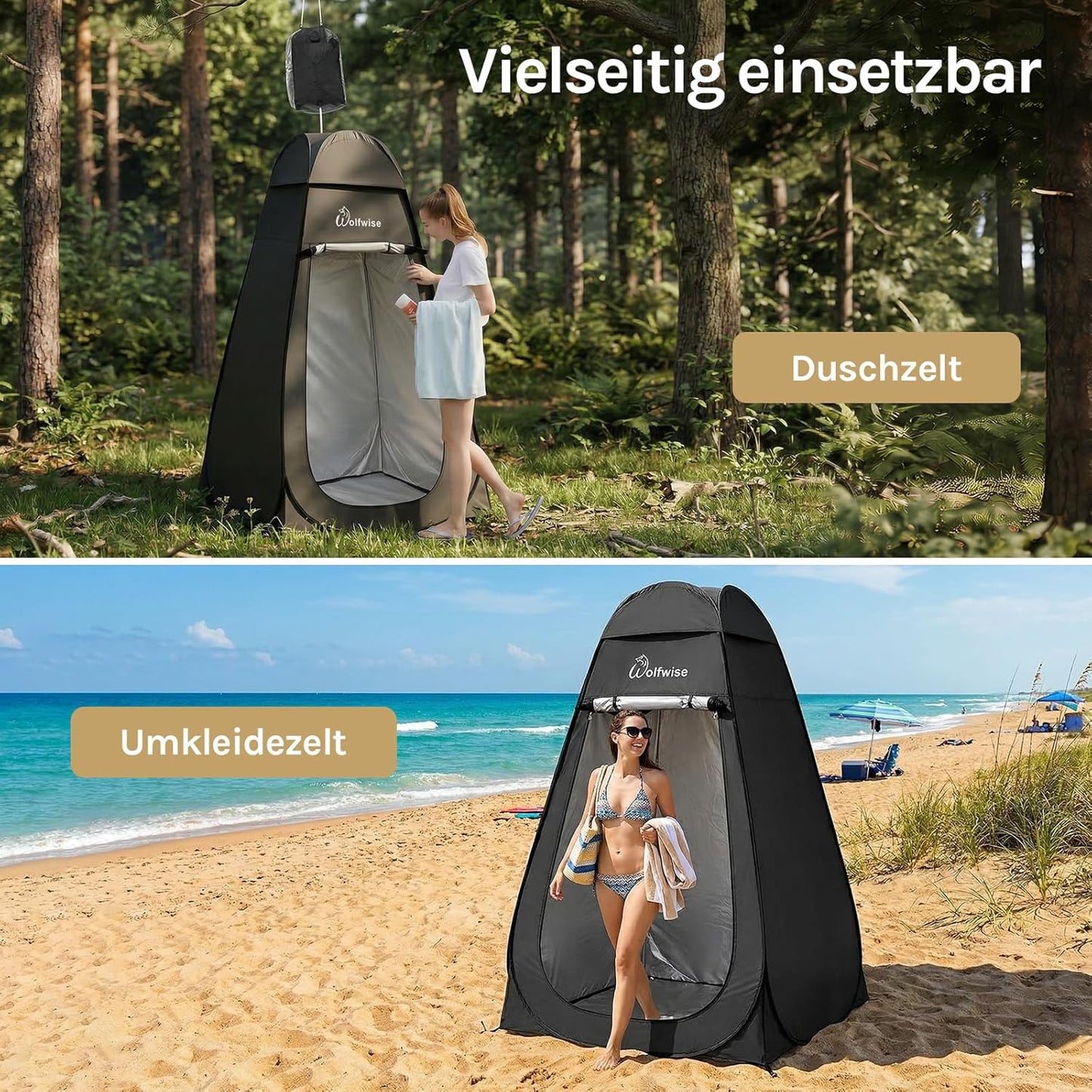 Pop-up-Dusch- und Umkleidezelt mit UV-Schutz, Schwarz Hoch: H 200cm, W 120cm