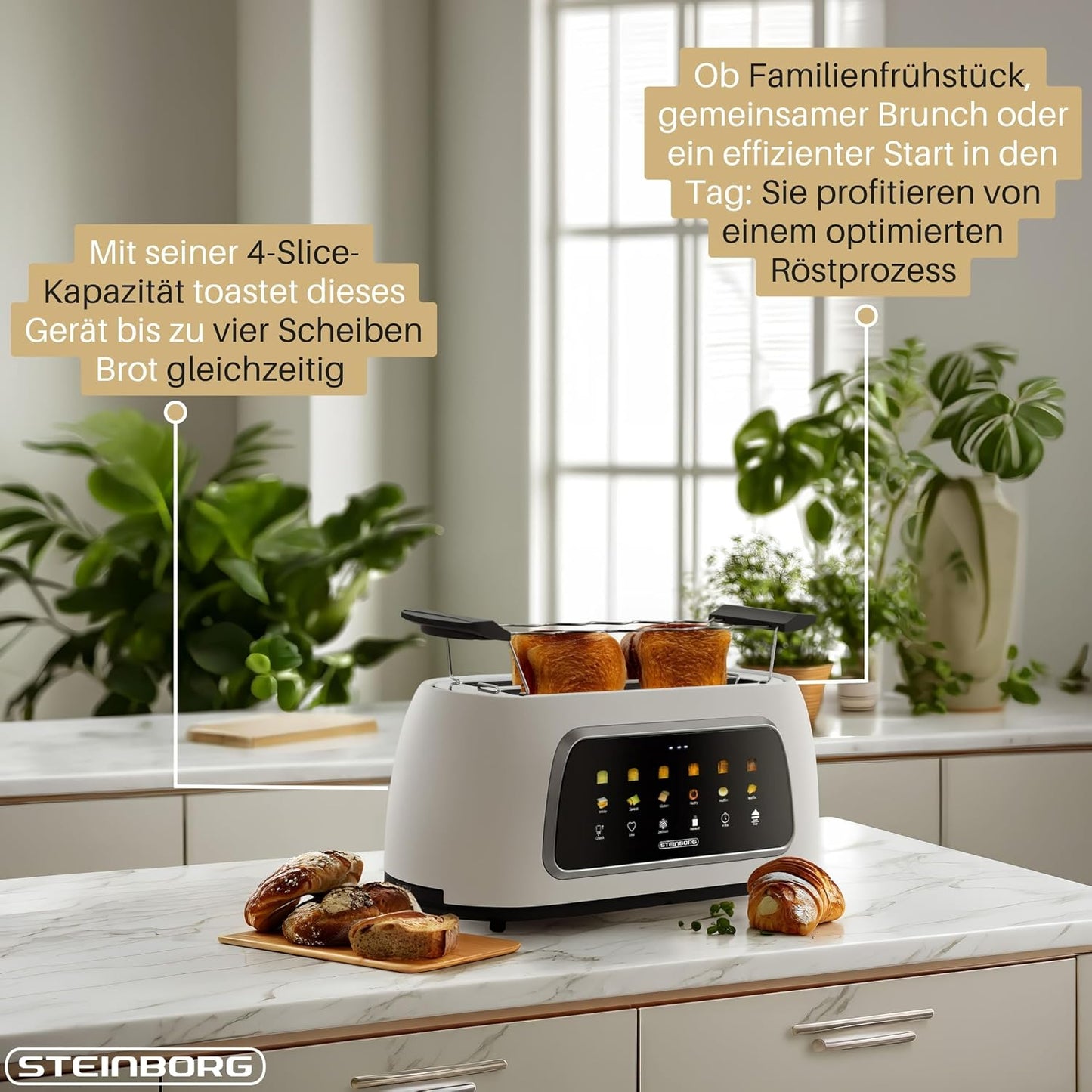 Automatik Toaster mit Brötchenaufsatz und Liftfunktion, Weiss