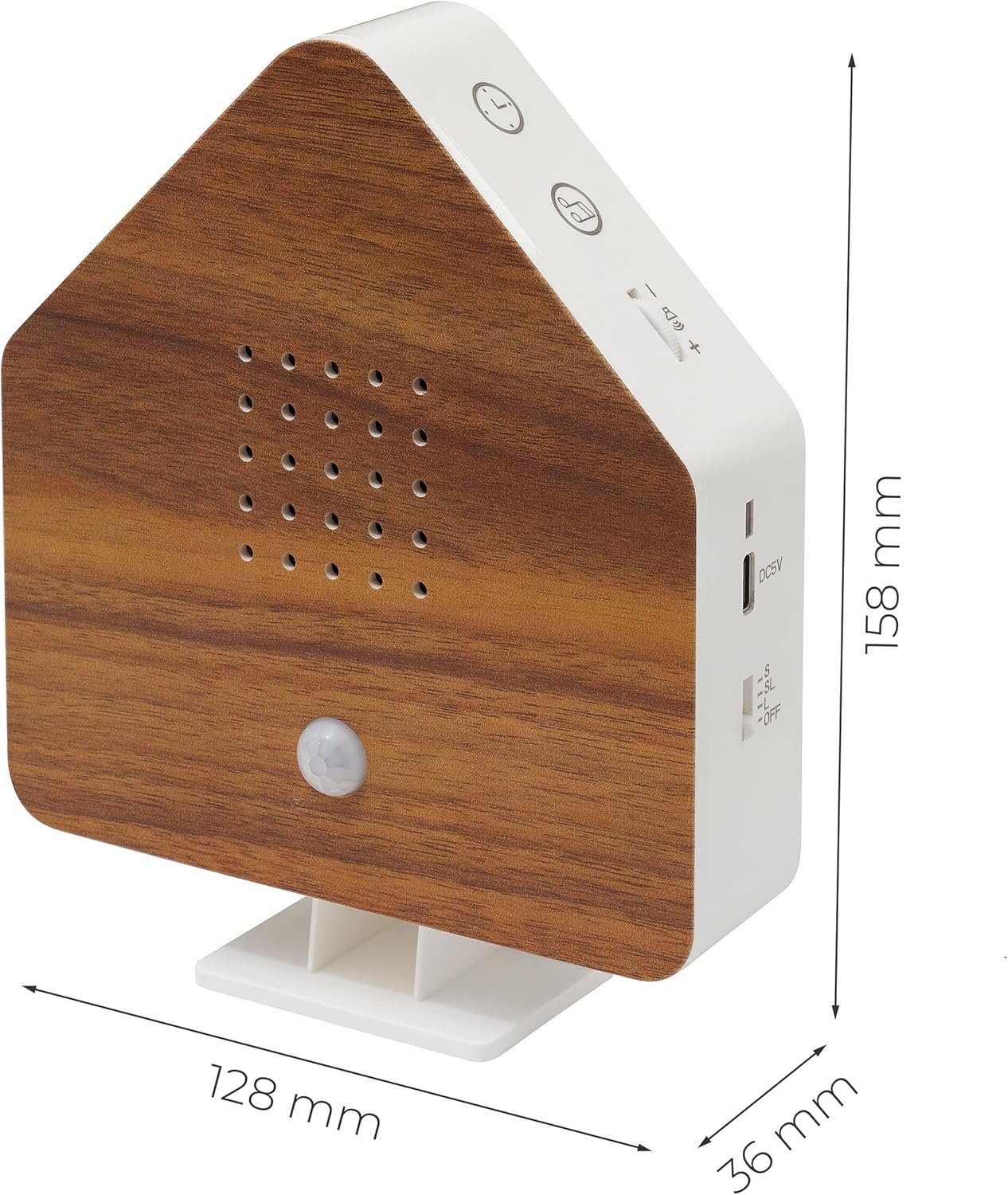 Naturgeräusche-Box mit Bewegungsmelder & Licht, Holzoptik