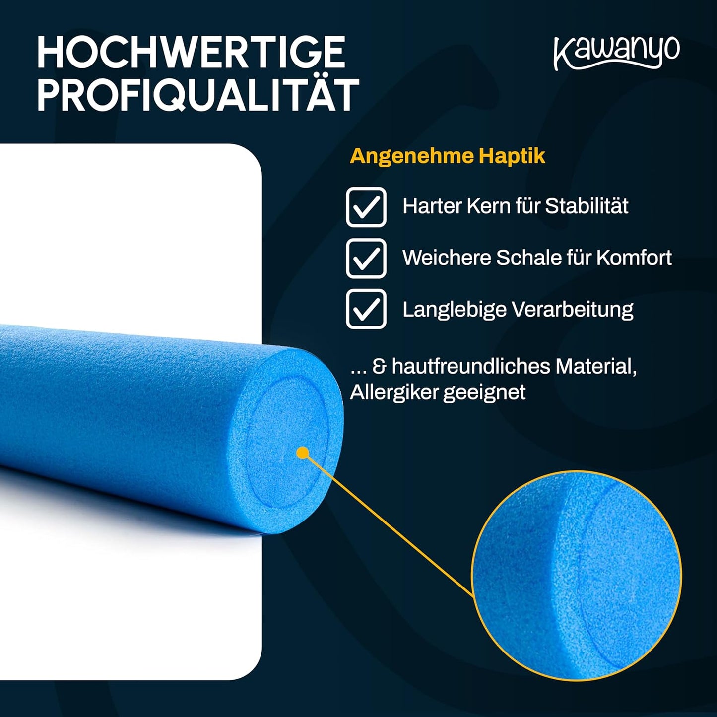 Pilates-Rolle für Stabilitäts- & Balanceübungen, 1 x 90 cm (Blau)