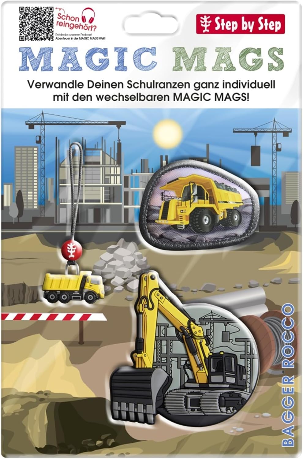 Bagger Magic Mags Set für Schulranzen, Bagger Rocco - Gelb