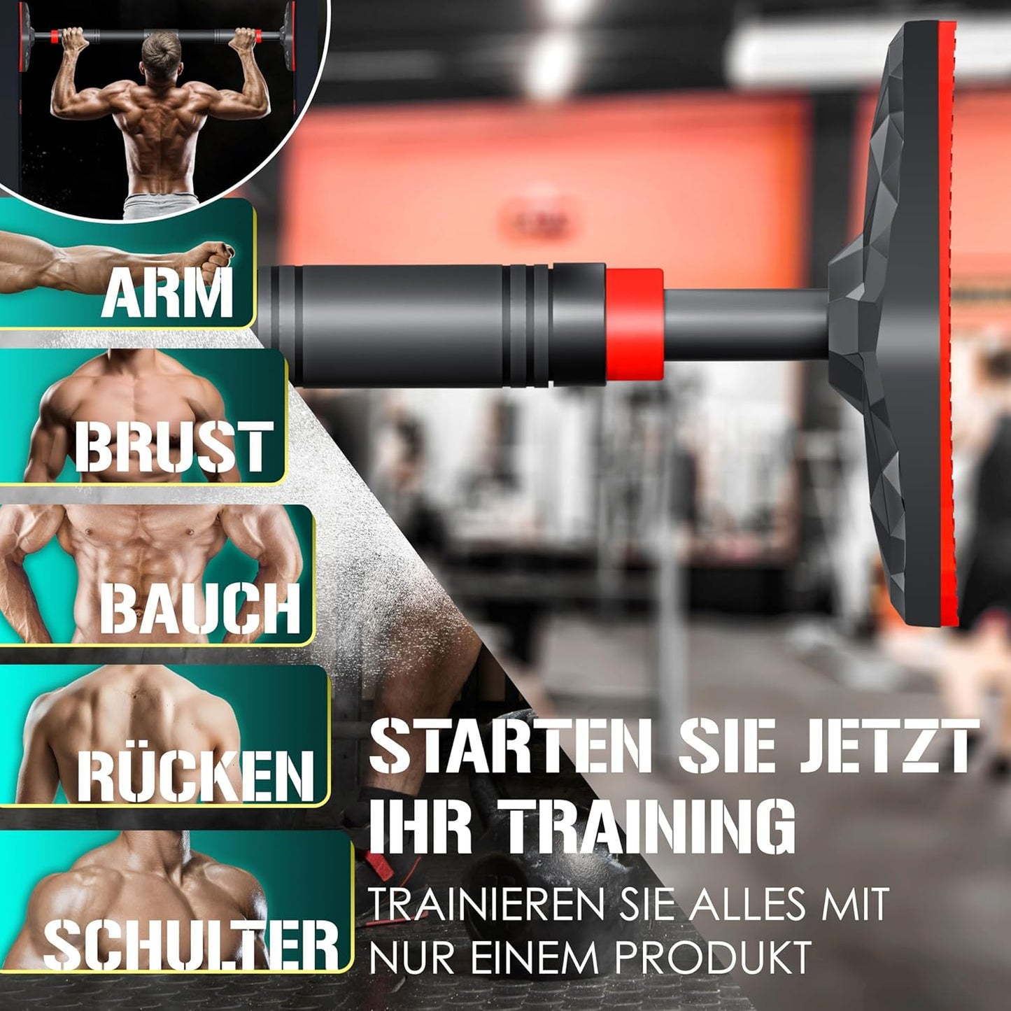 Klimmzugstange Türrahmen, verstellbar & rutschfest, Rot