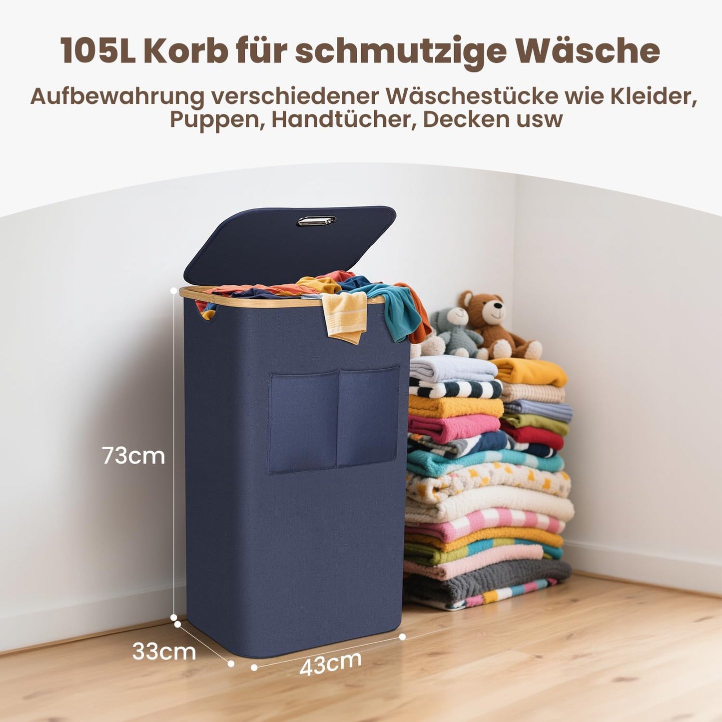 Wäschekorb mit Deckel, Blau