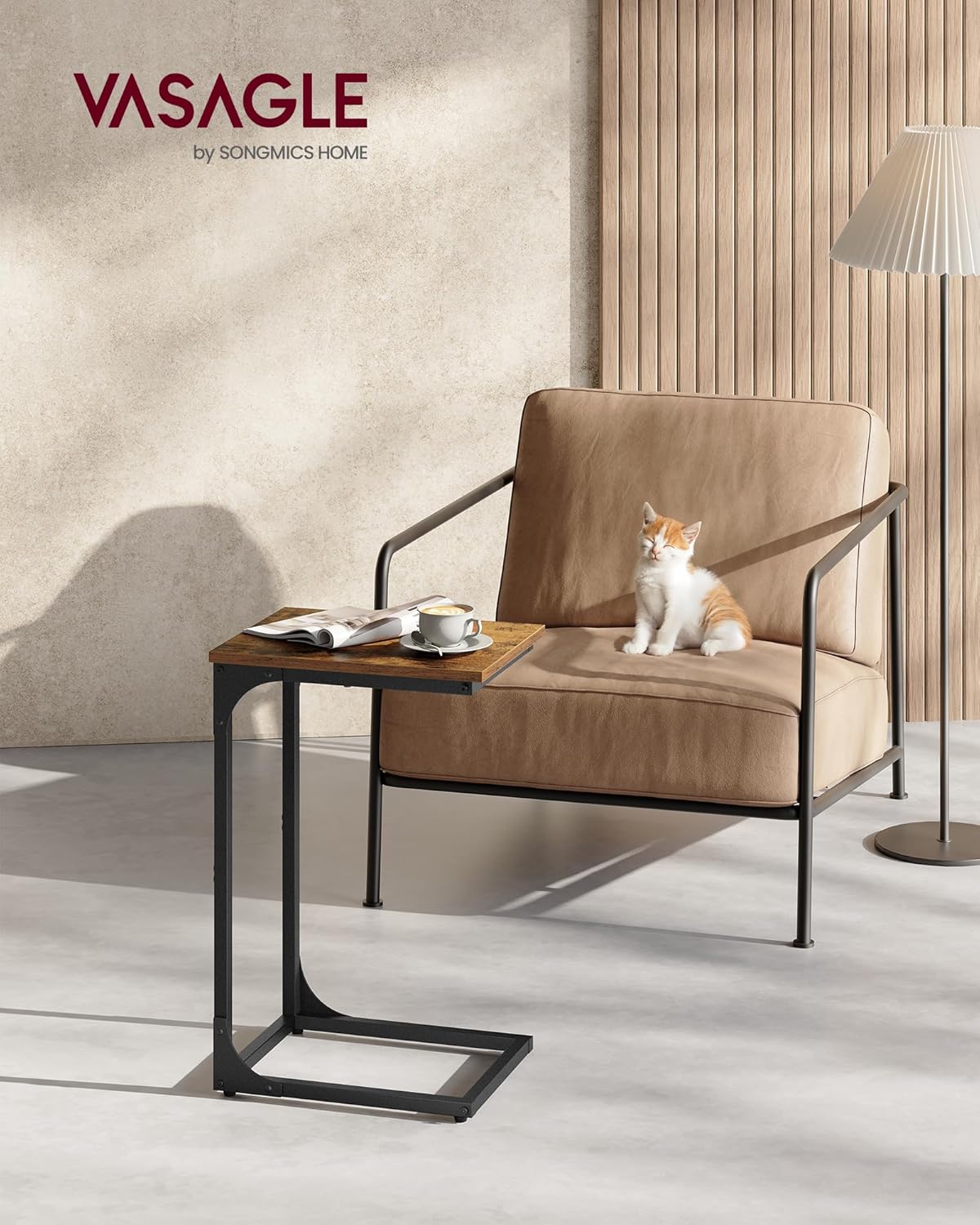 C-förmiger Beistelltisch, Vintagebraun + Schwarz