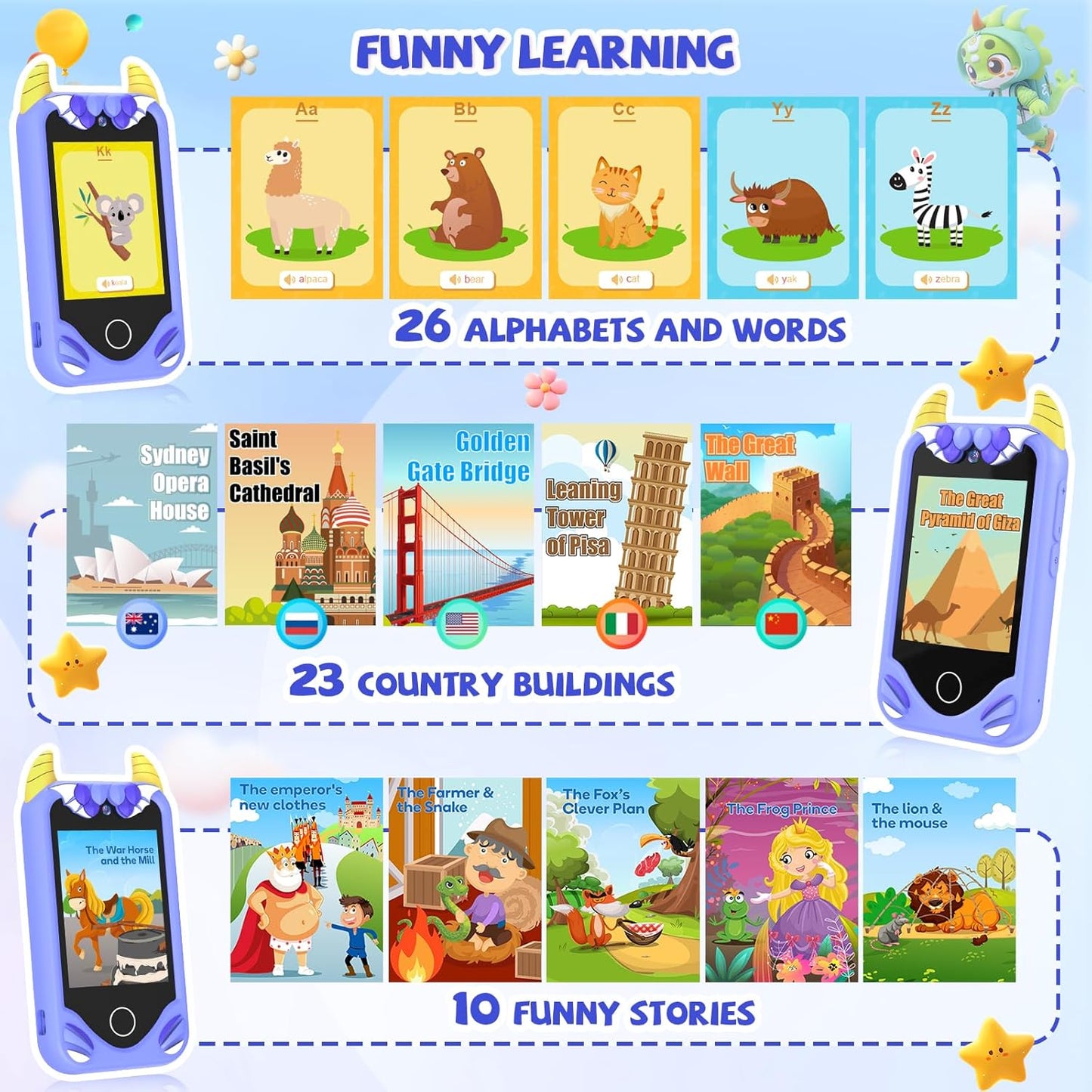 Kinderhandy mit Touchscreen und Dual-Kameras, Blau