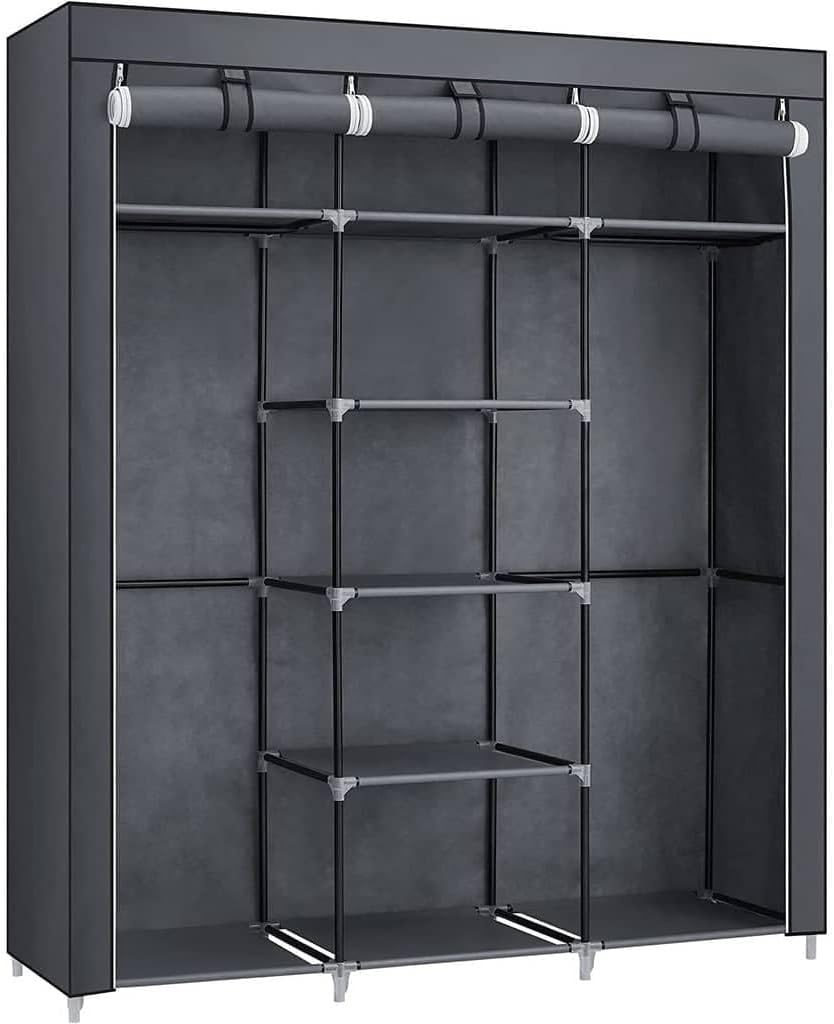 RYG12G Faltschrank mit 2 Kleiderstange, Grau 150x45x175cm