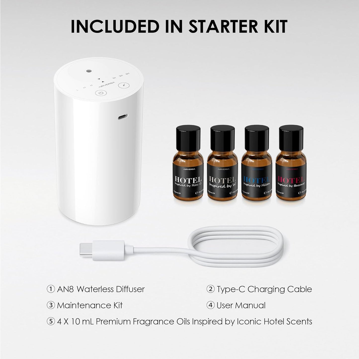 Wasserloser Aroma Diffuser AN8, tragbar & kabellos, Weiss