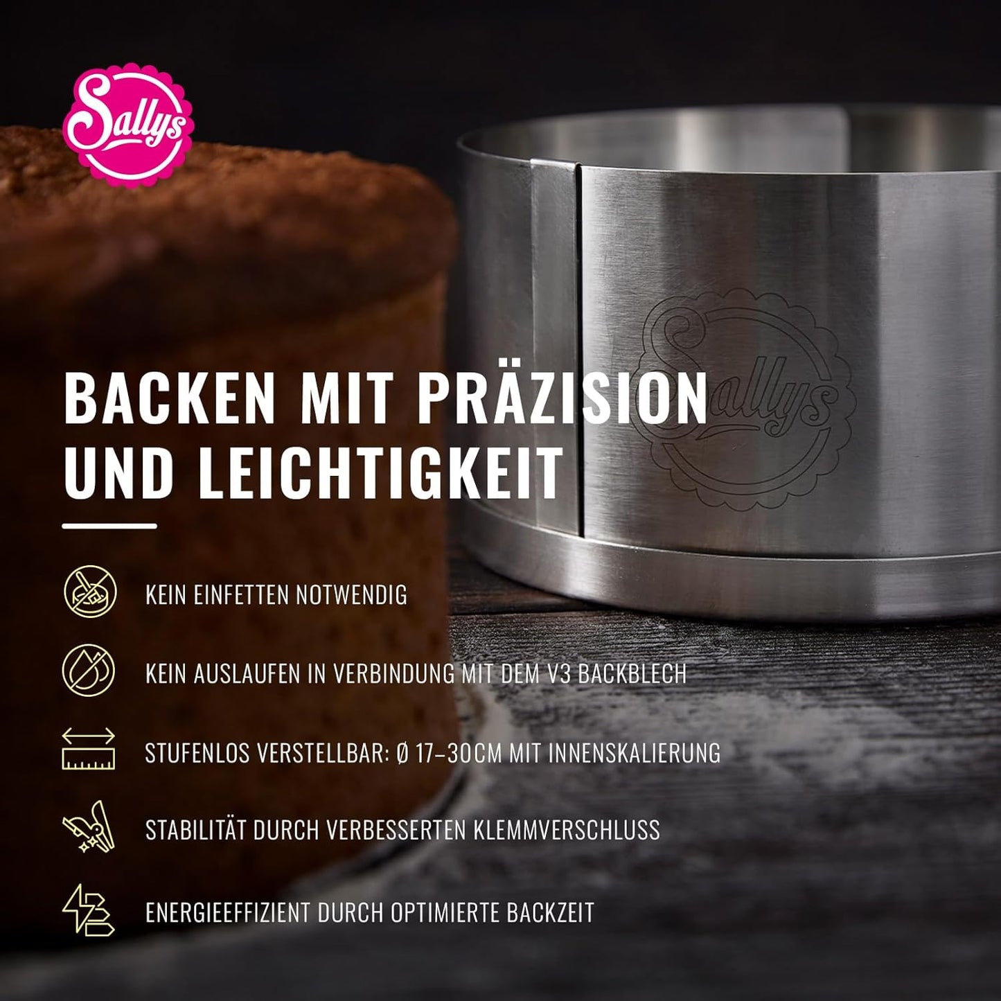 Verstellbarer Tortenring, 10 cm hoch, ⌀ 17-30 cm
