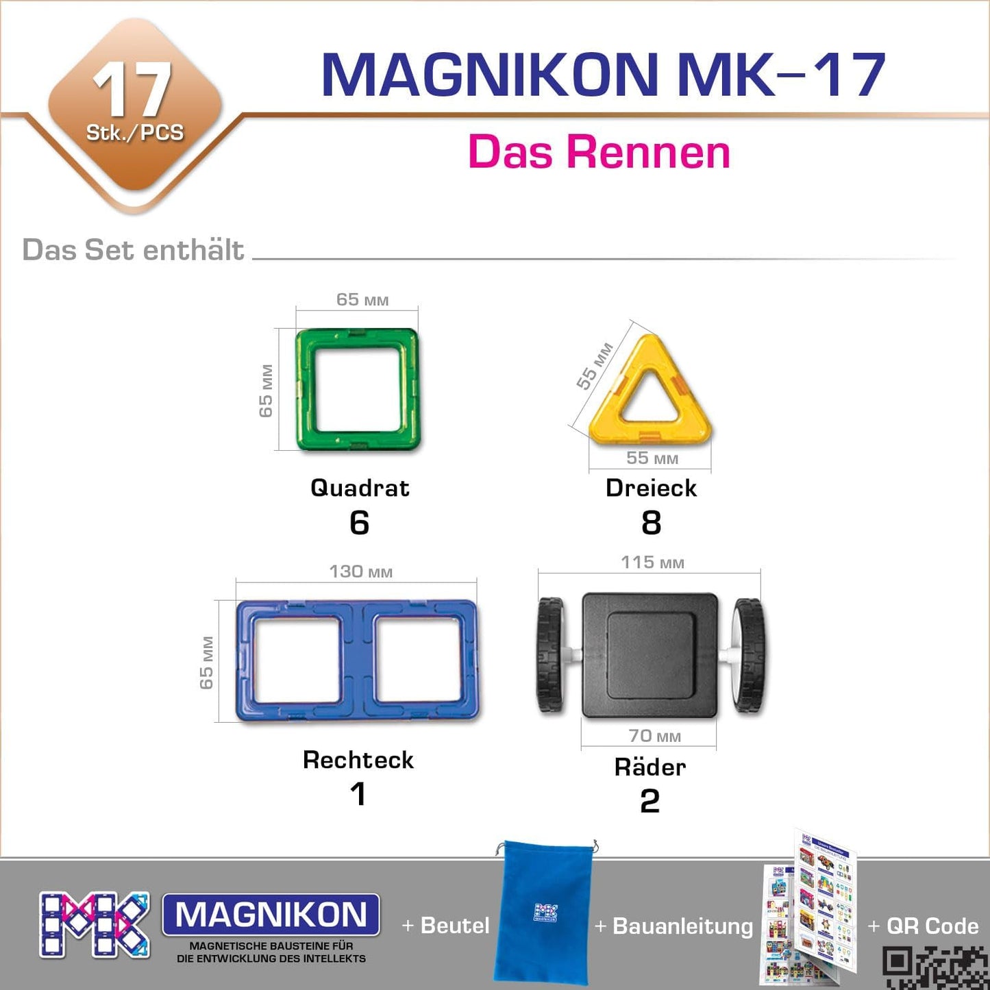 17-teiliges Magnetisches Bausteine-Set - Das Rennen, Das Rennen