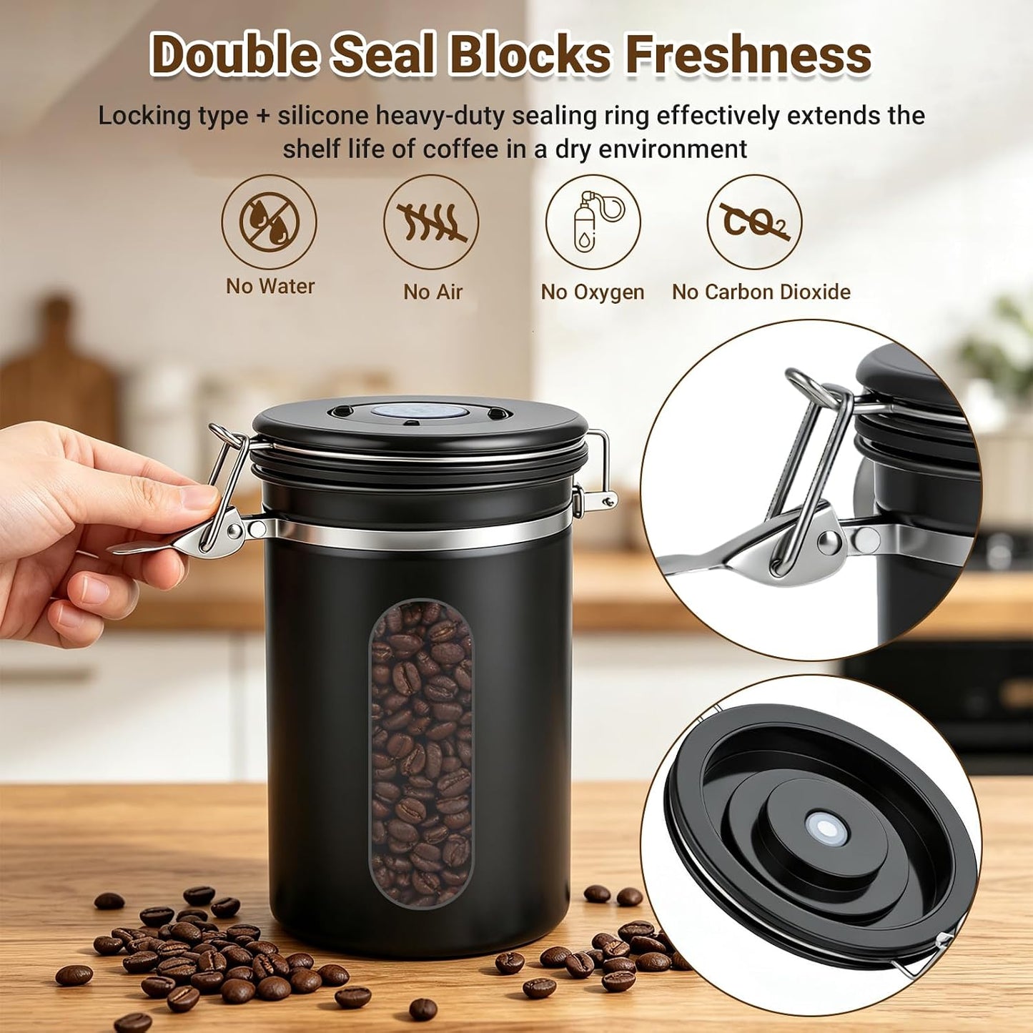 Kaffeedose Luftdicht Edelstahl mit Datumsanzeige, 2.8 liters