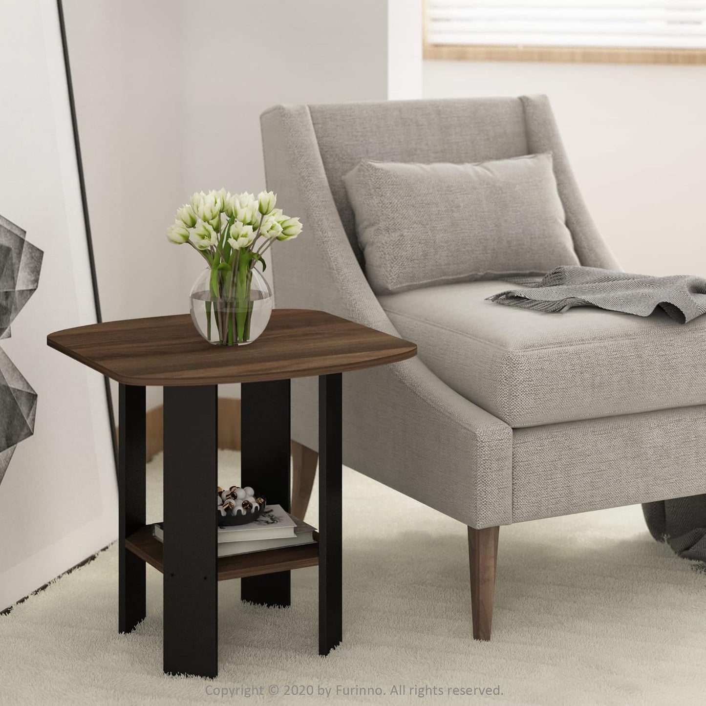 2er Set Columbia Beistelltisch, 2er Set Columbia Walnut/Schwarz
