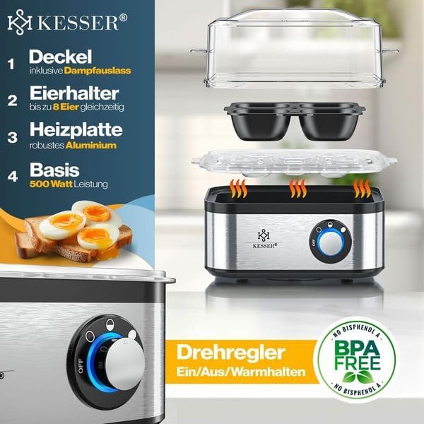 Elektrischer Eierkocher, Schwarz / Silber