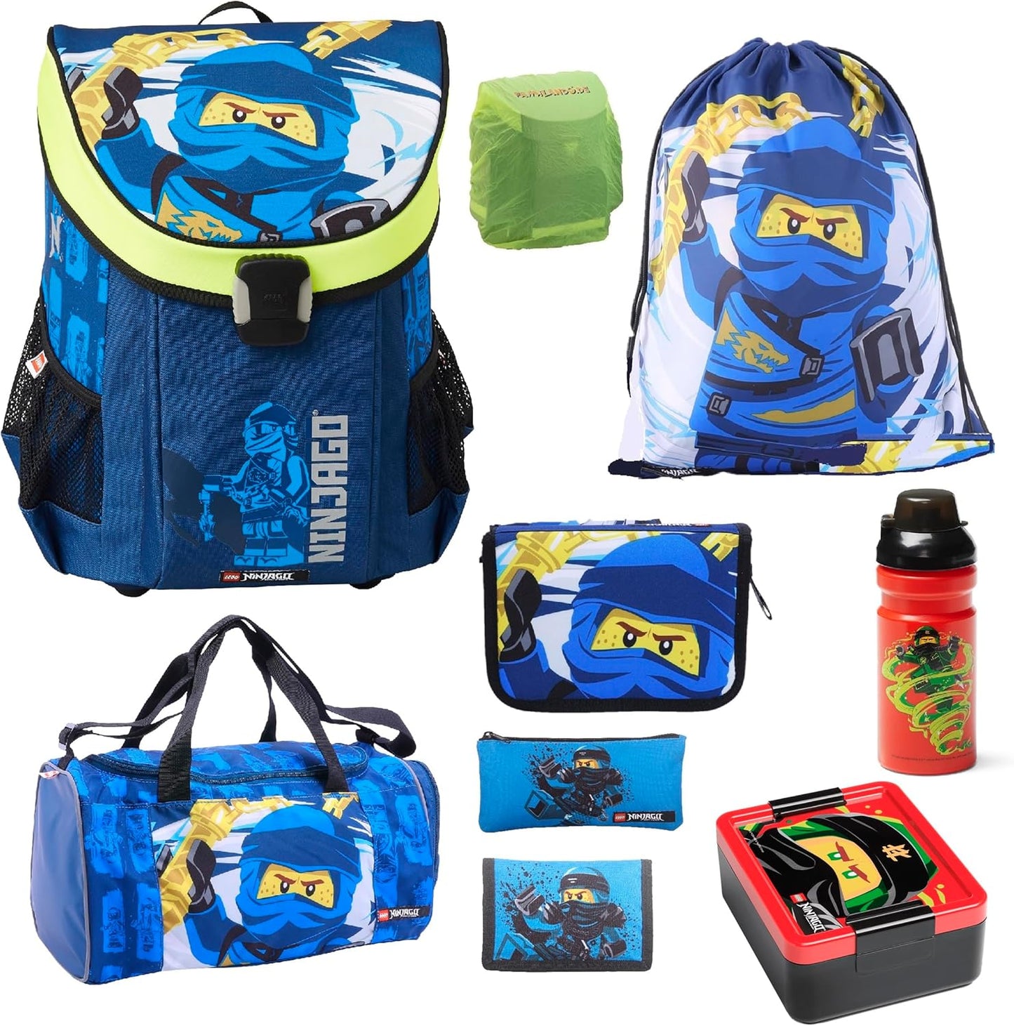 Schulranzen-Set für Grundschüler (9-teilig), Blau 9-teiliges Set mit Sporttasche
