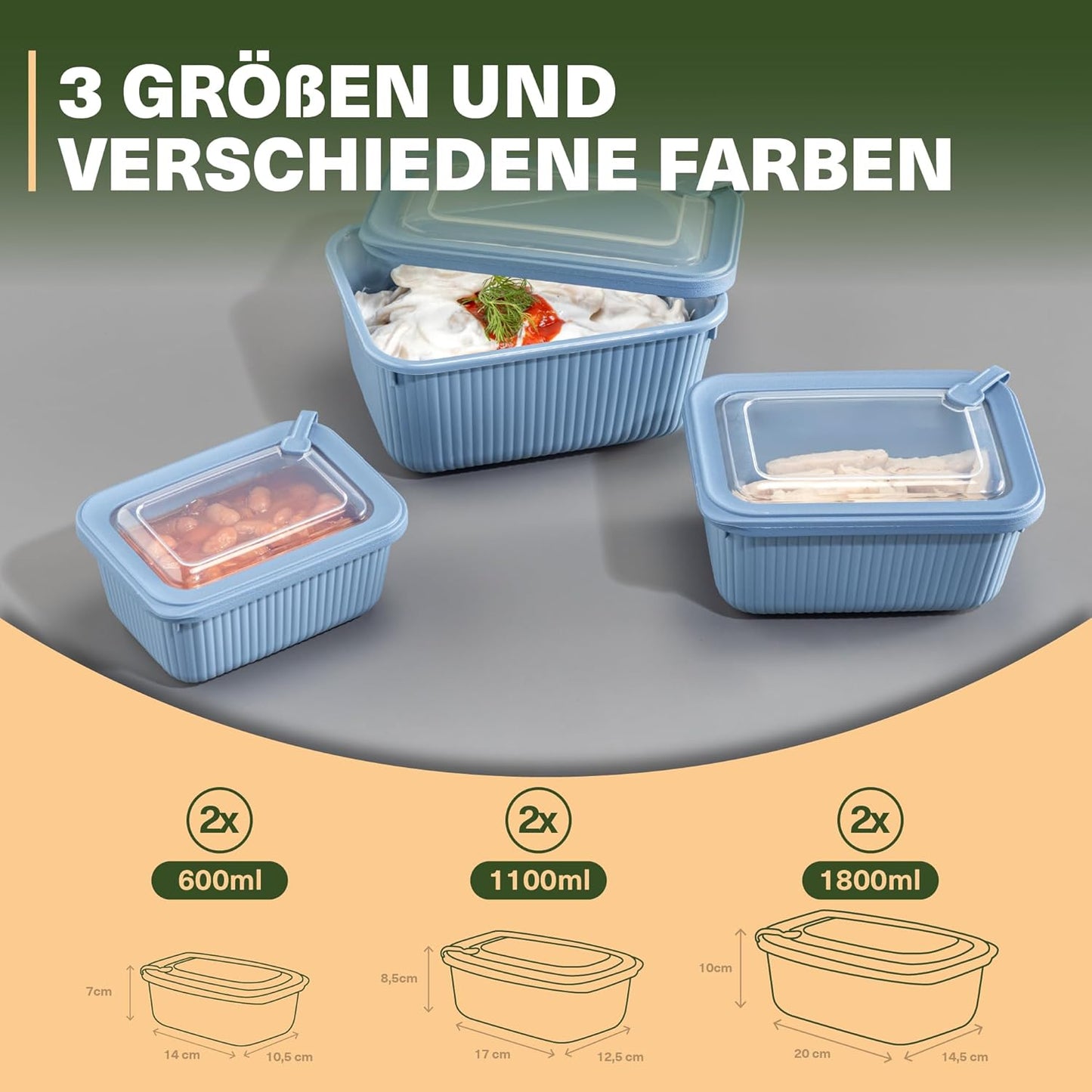 6er-Set Frischhaltedosen mit Ventildeckel, Blau 6er Set Rechteckig
