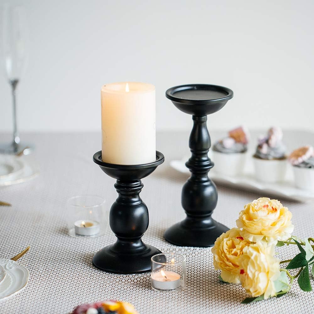 2-teiliges Kerzenständer-Set, Schwarz Klein+Groß