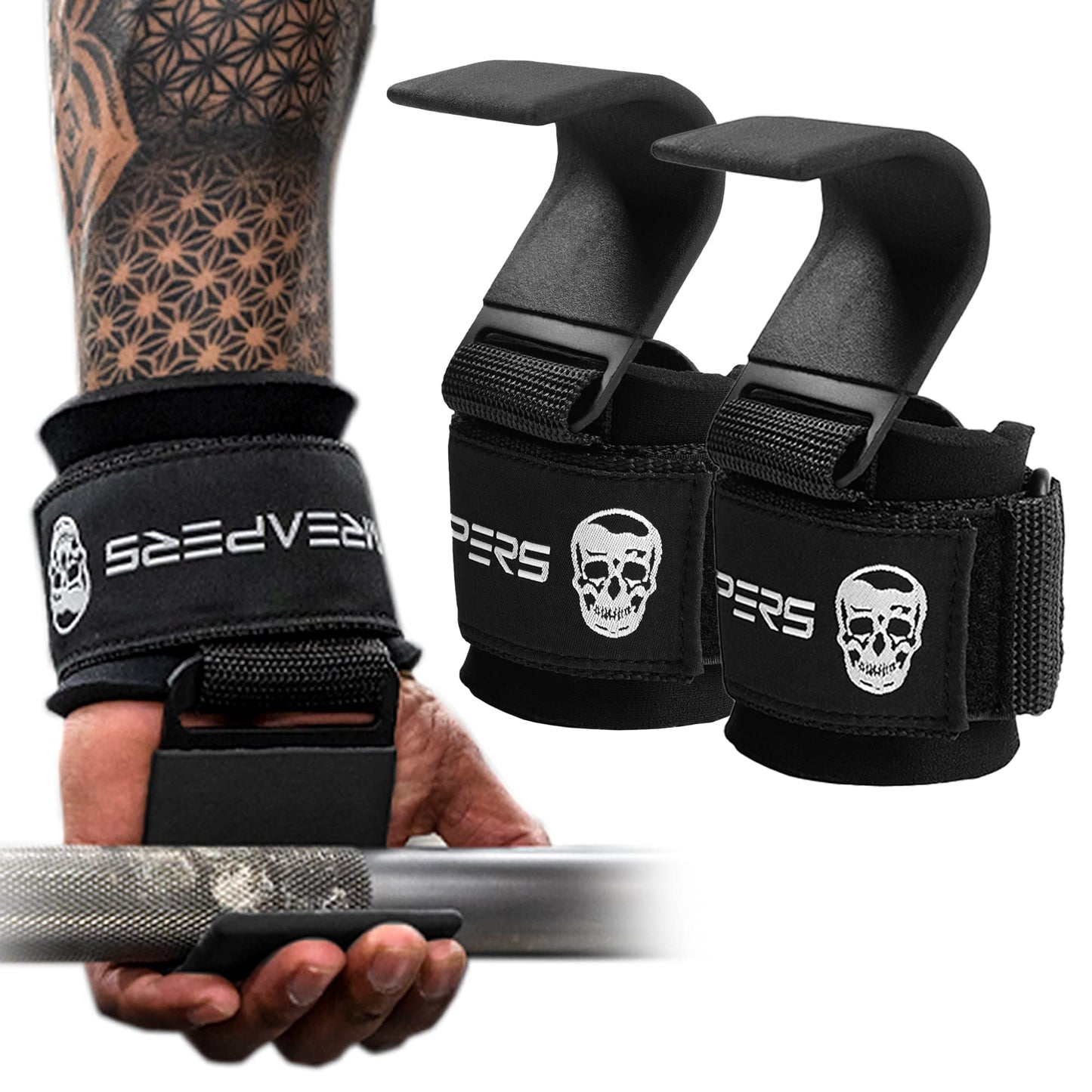 Gewichthebe-Haken mit Handgelenkschlaufen 2er-Set, Schwarz