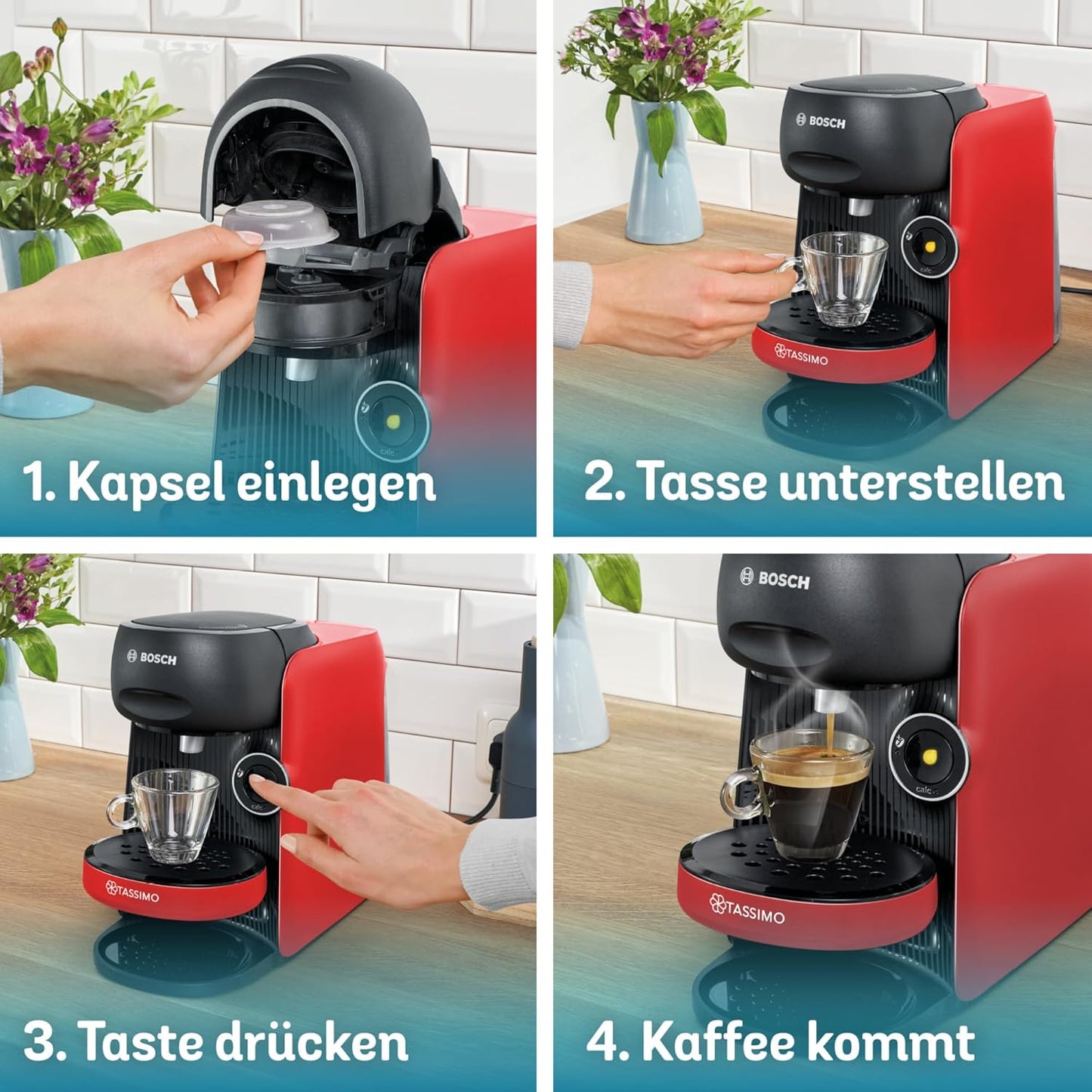 Tassimo Kapselmaschine, Rot / Schwarz