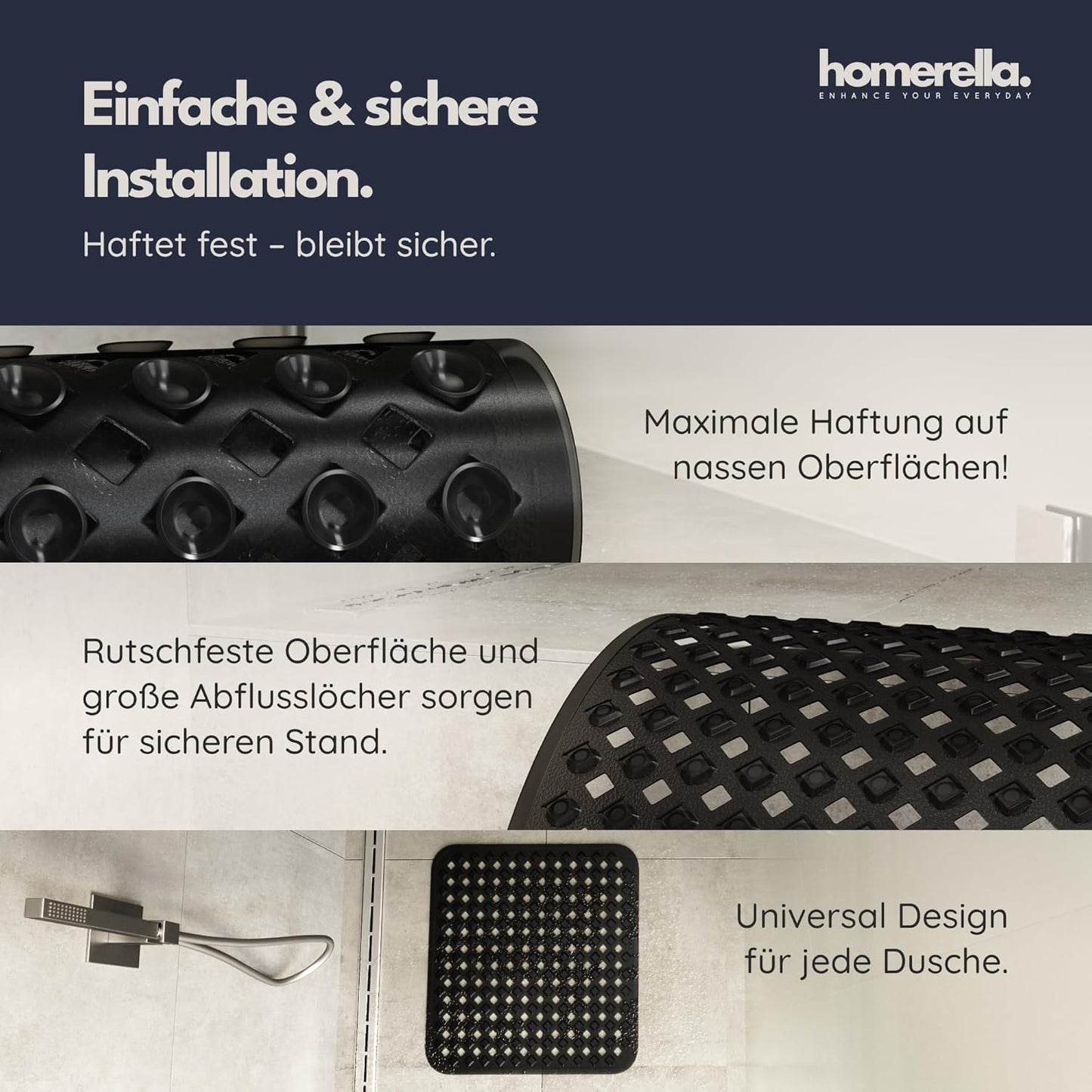 Rutschfeste Duschmatte, Schwarz