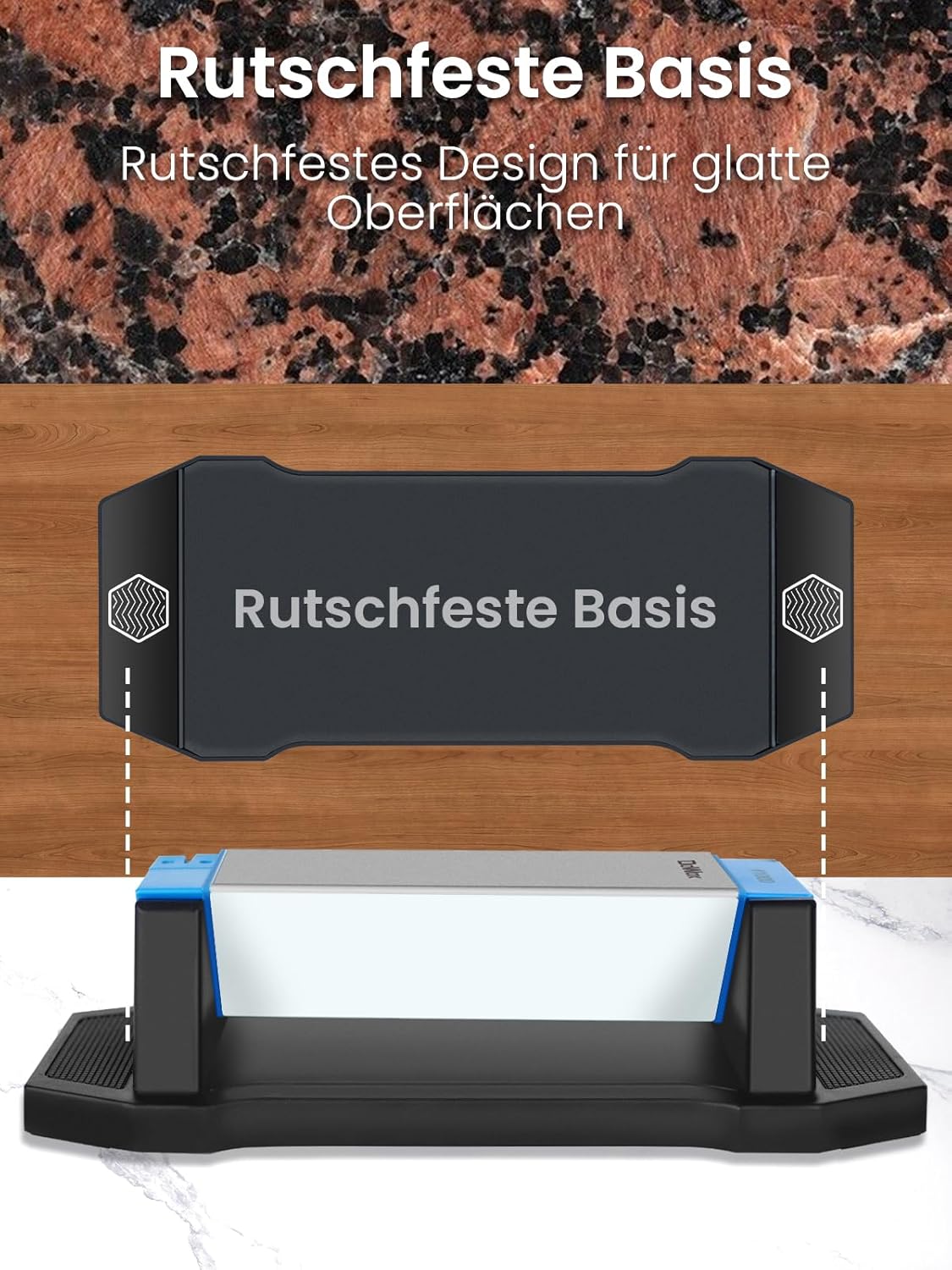 Diamant-Schärfstein Set 3-Seiten-Körnung mit Zubehör, Diamantstein Blau