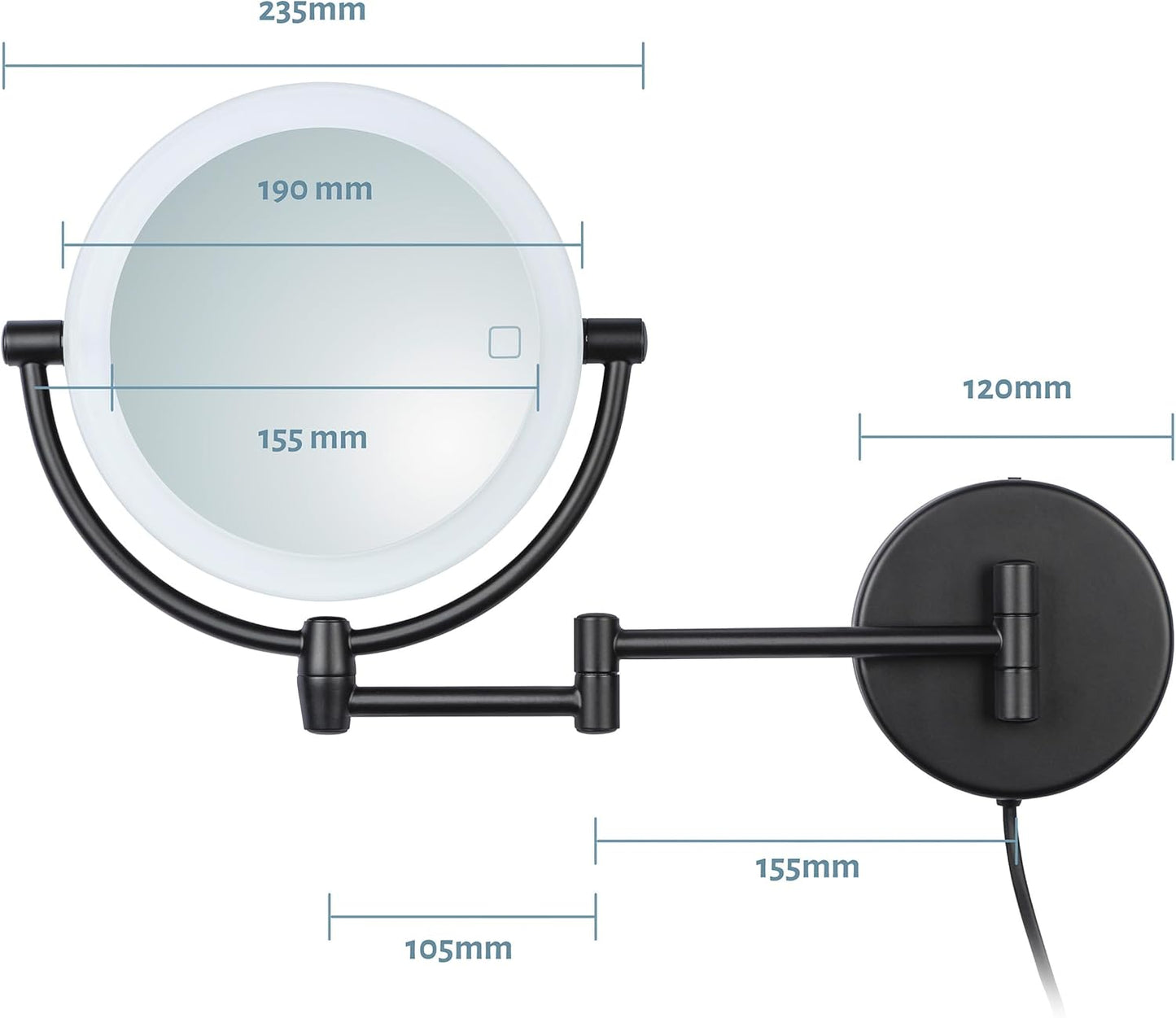 LED Kosmetikspiegel Modena mit Dimmer & Vergrösserung, Schwarz 5x / 10x