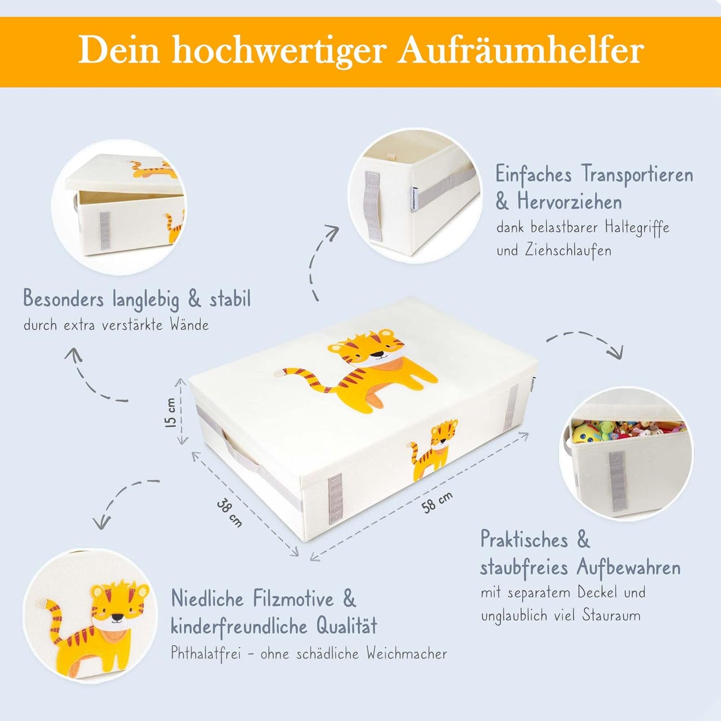 Spielzeugkisten-Set zur Unterbett-Aufbewahrung, 2er-set Tiger und Faultier