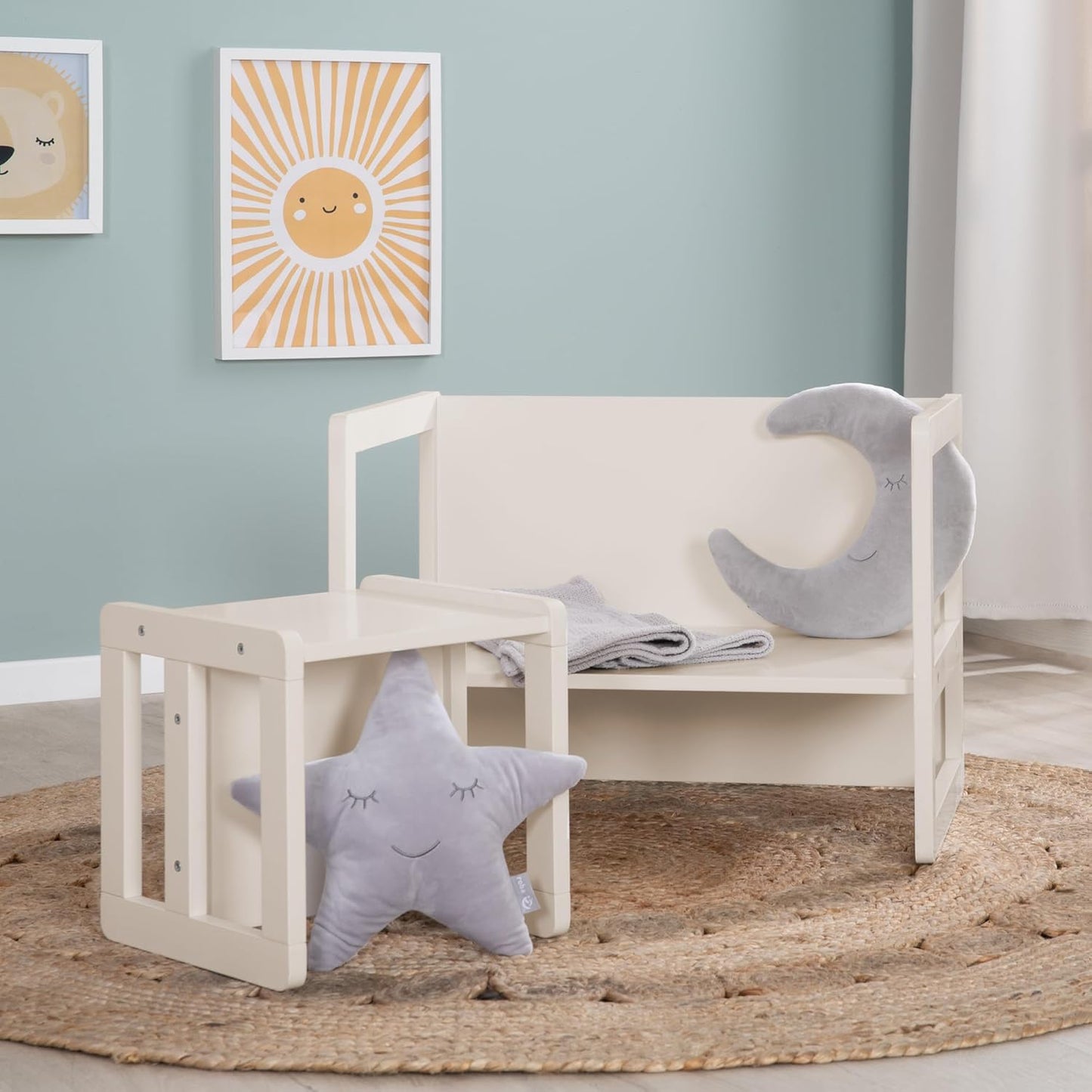 3in1 Kindersitzgruppe Wendehocker & Tischbank, Cashmere / Beige