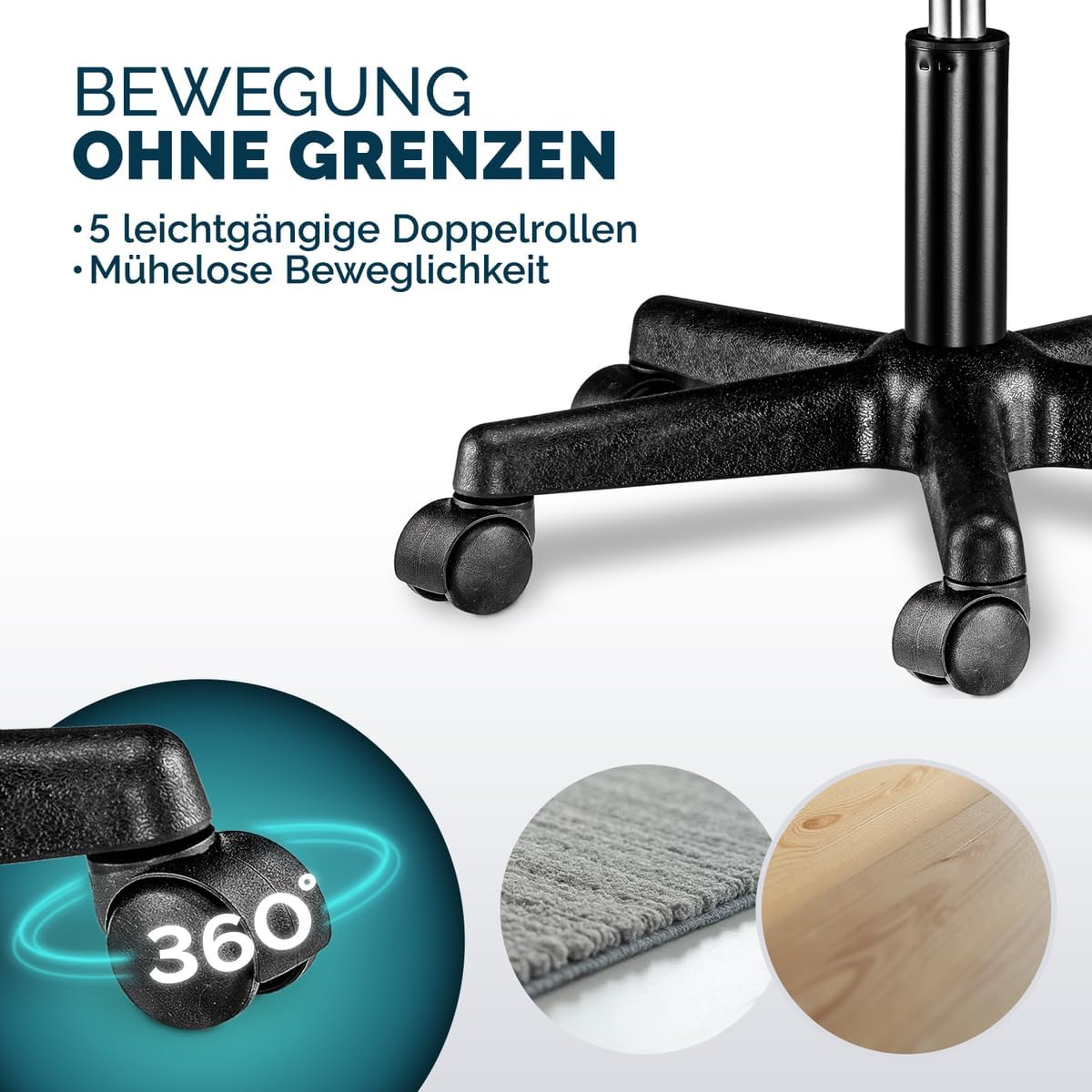 Höhenverstellbarer Drehhocker mit Rollen, 1 Schwarz