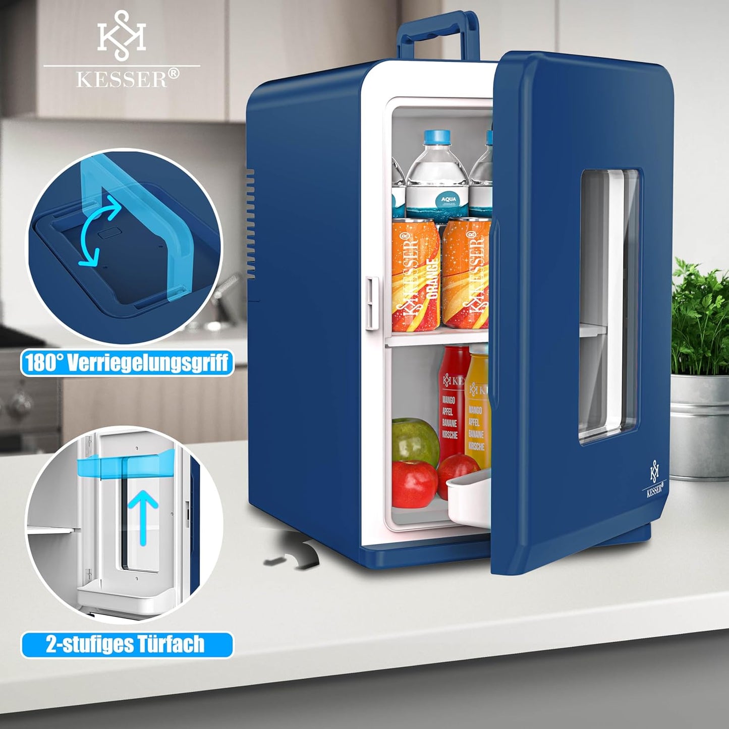 2in1 Mini Kühlschrank mit Kühl- und Heizfunktion, 15L Navyblau