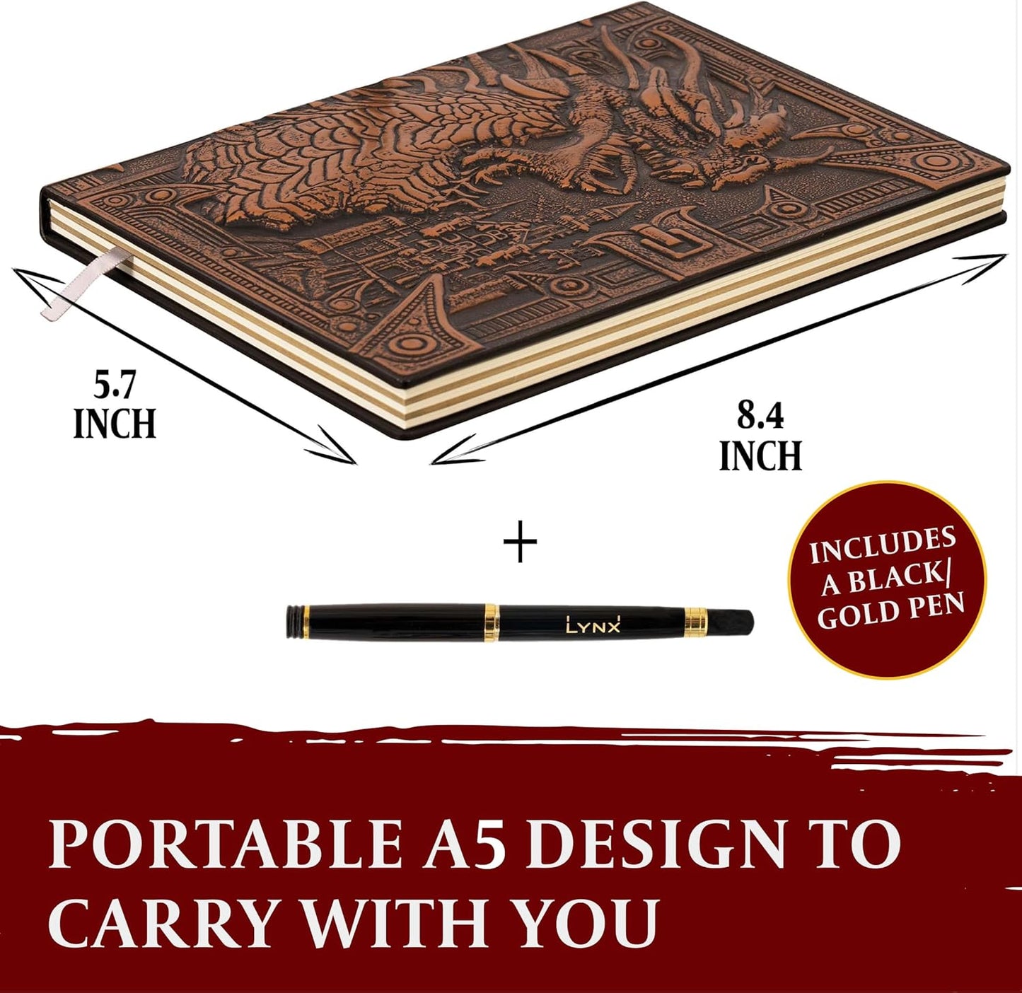 RPG Notizbuch mit 3D Drache Motiv & Stift, Drache Bronze