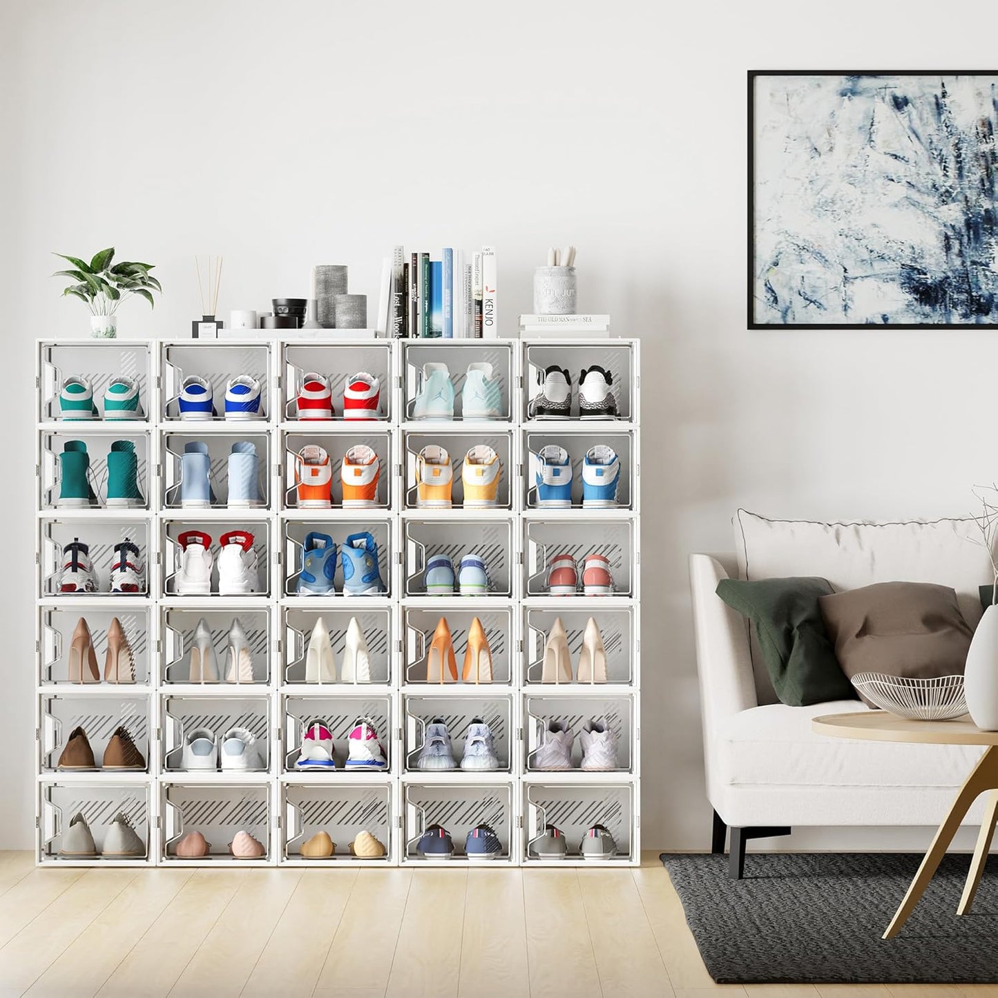 12er-Pack Stapelbare Schuhboxen, 12 Transparent