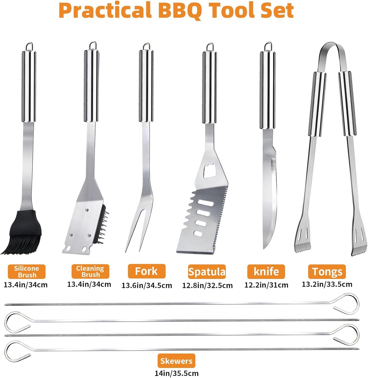 11-teiliges Grillbesteck-Set, silbrig