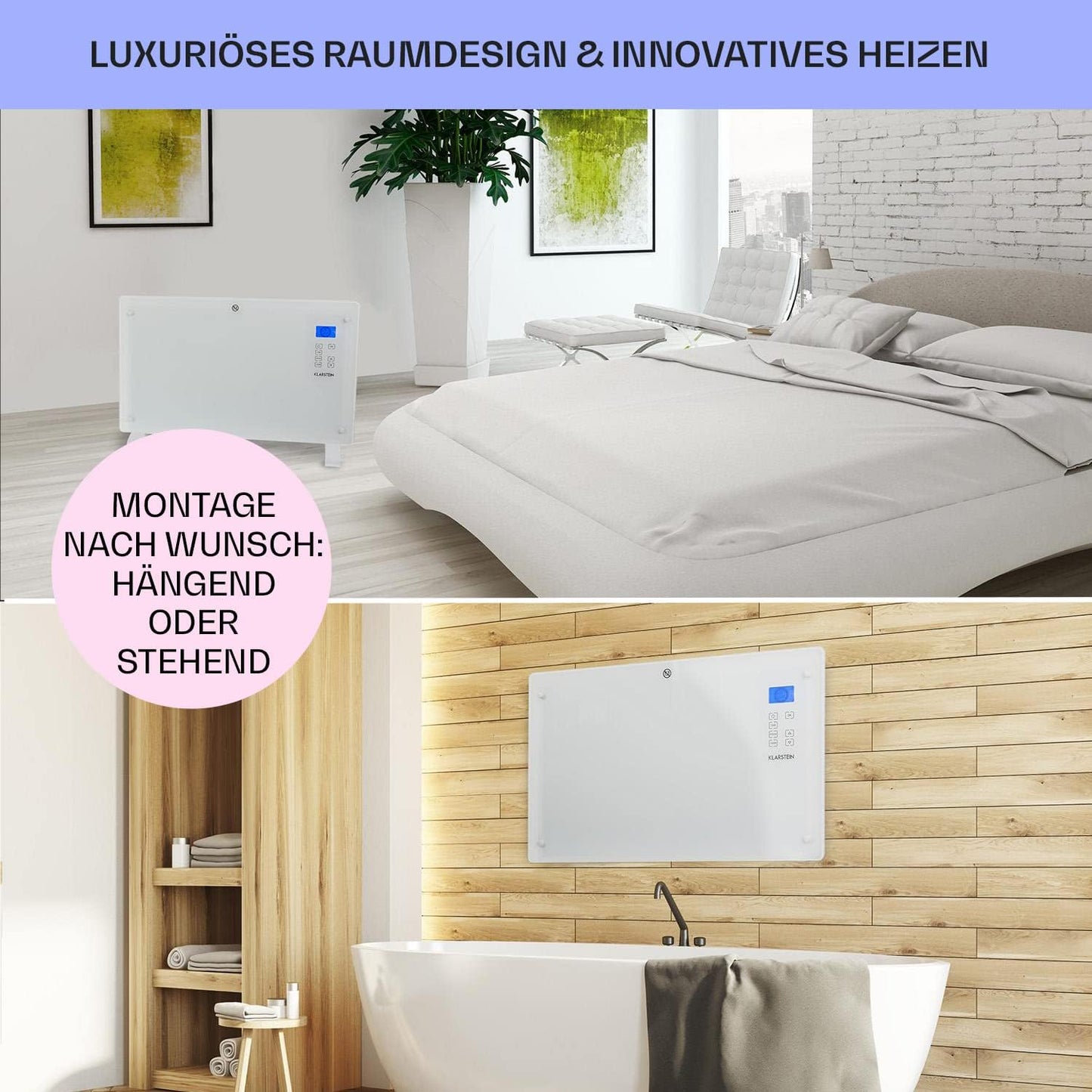 Elektroheizung Konvektor mit Thermostat, 2000 Watts - bis 30 m² Weiss