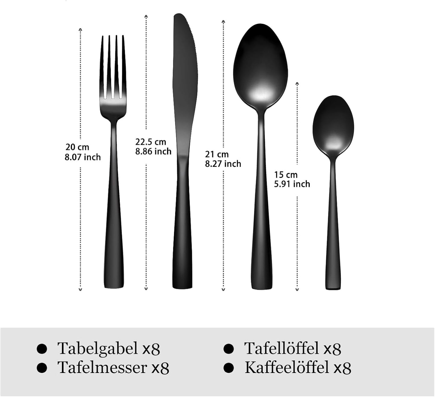 Spülmaschinenfestes Besteckset, 32 - teilig Schwarz