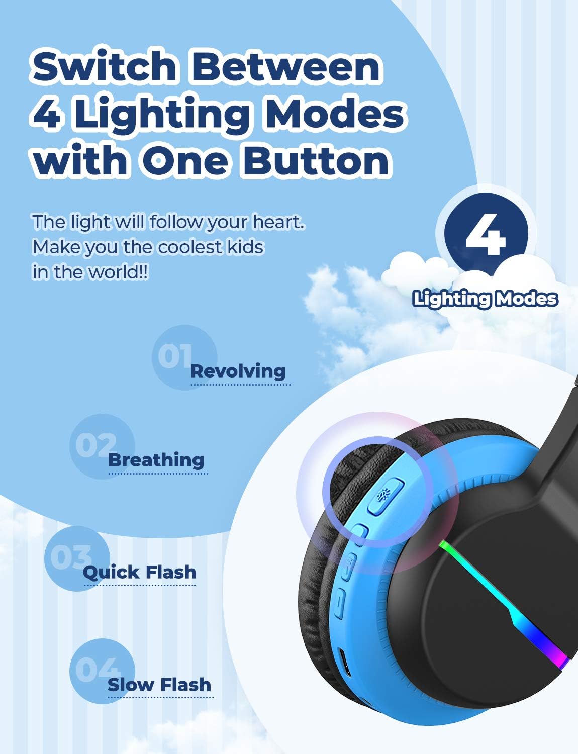 Bluetooth-Kinderkopfhörer mit LED, Schwarz