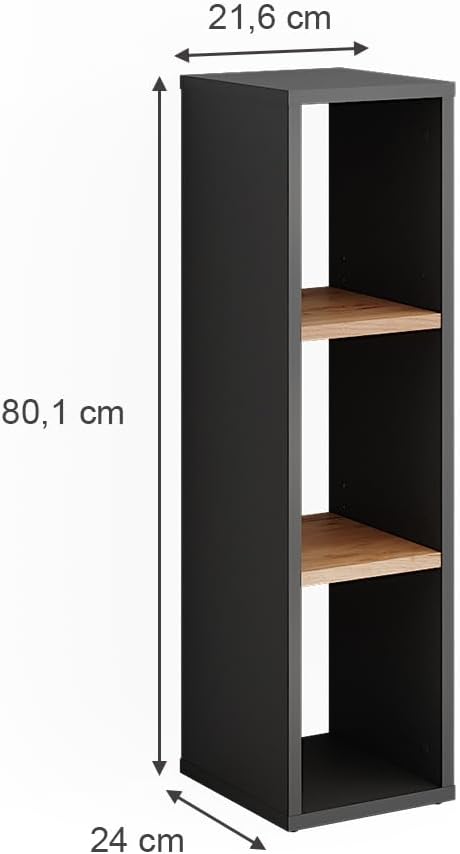 Standregal Orlando mit Stauraum, Anthrazit/Goldkraft Eiche 80 x 21 cm