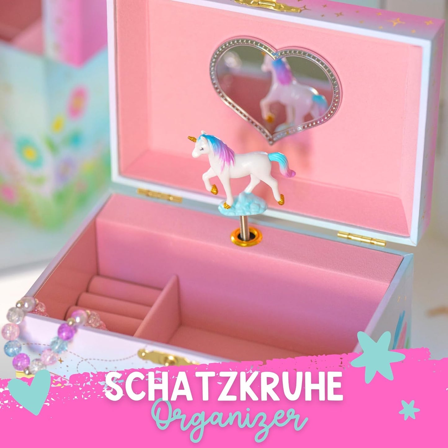 Musikalisches Einhorn-Schmuckkästchen für Kinder, Blumen-Einhorn