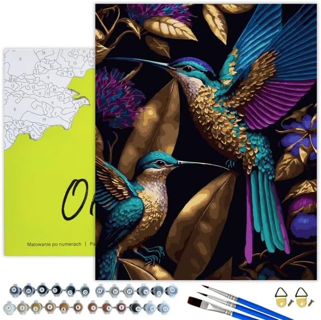 Malen-nach-Zahlen-Set 40 x 50 cm, Hummingbird in gold