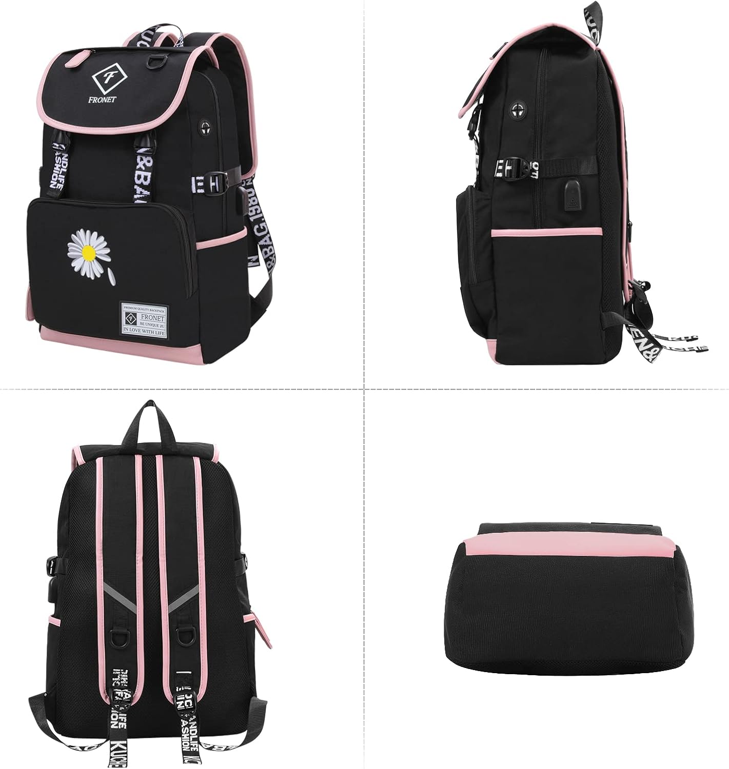 Schulrucksack mit Laptopfach, Rosa