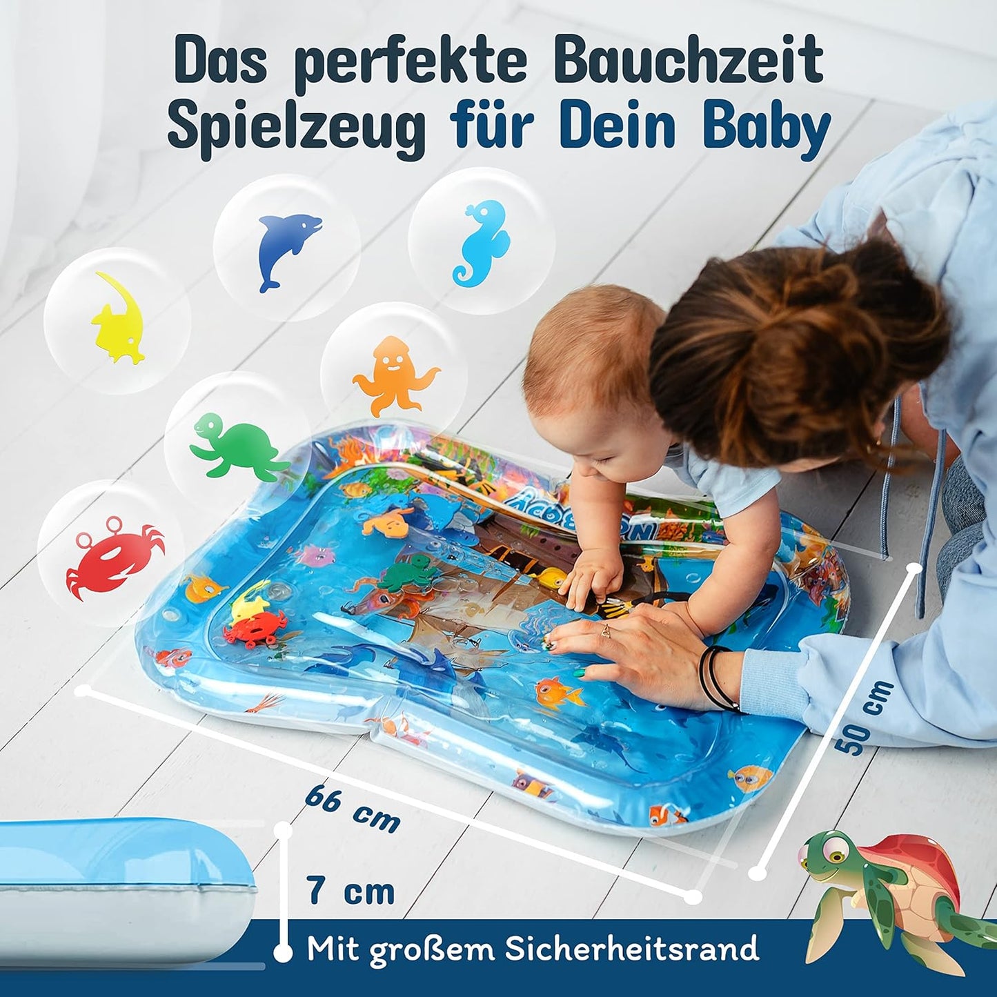 Wasserspielmatte Baby Spielzeug ab 3 Monaten (65x50 cm), Gross 65x50 CM