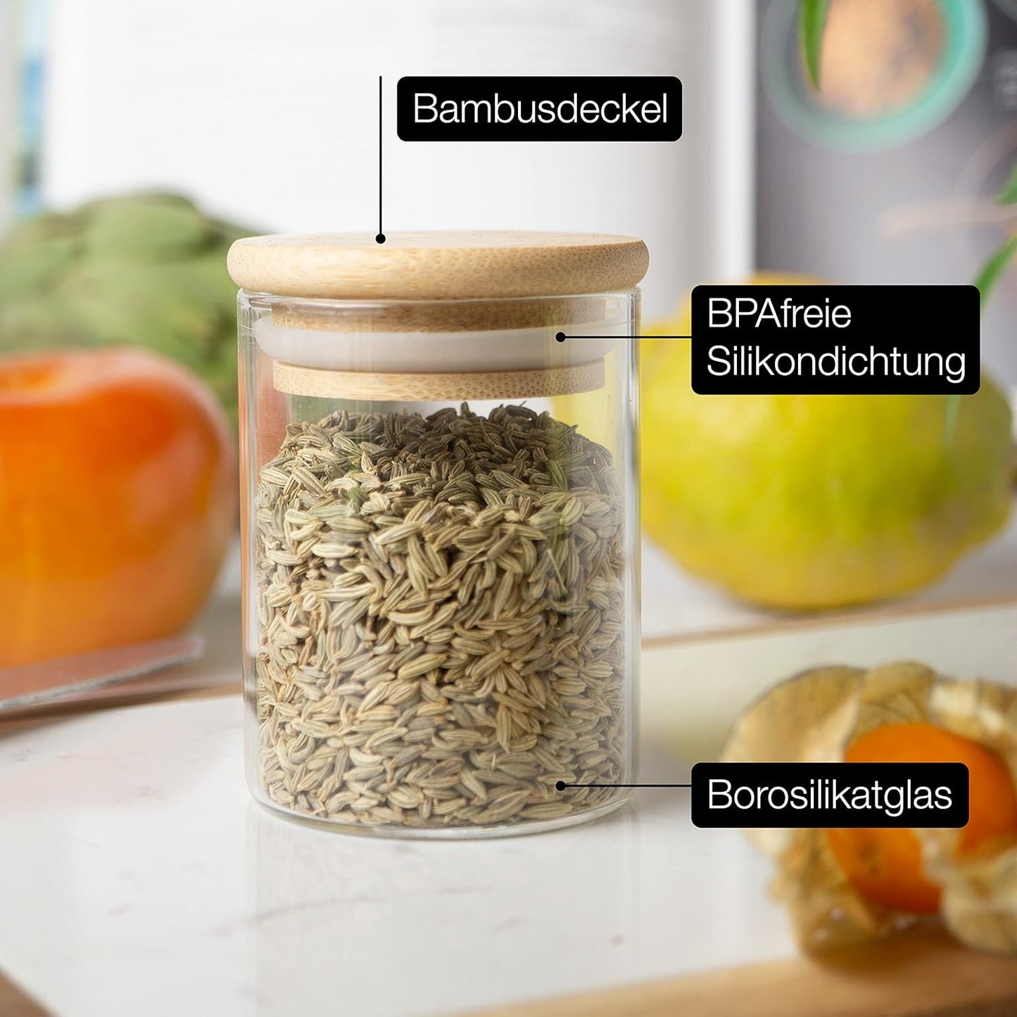Gewürzgläser-Set mit Bambusdeckel (24 Stück), 24