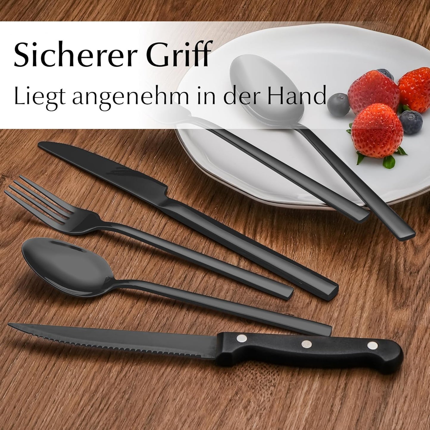 36-teiliges Besteckset, Schwarz 36 teilig