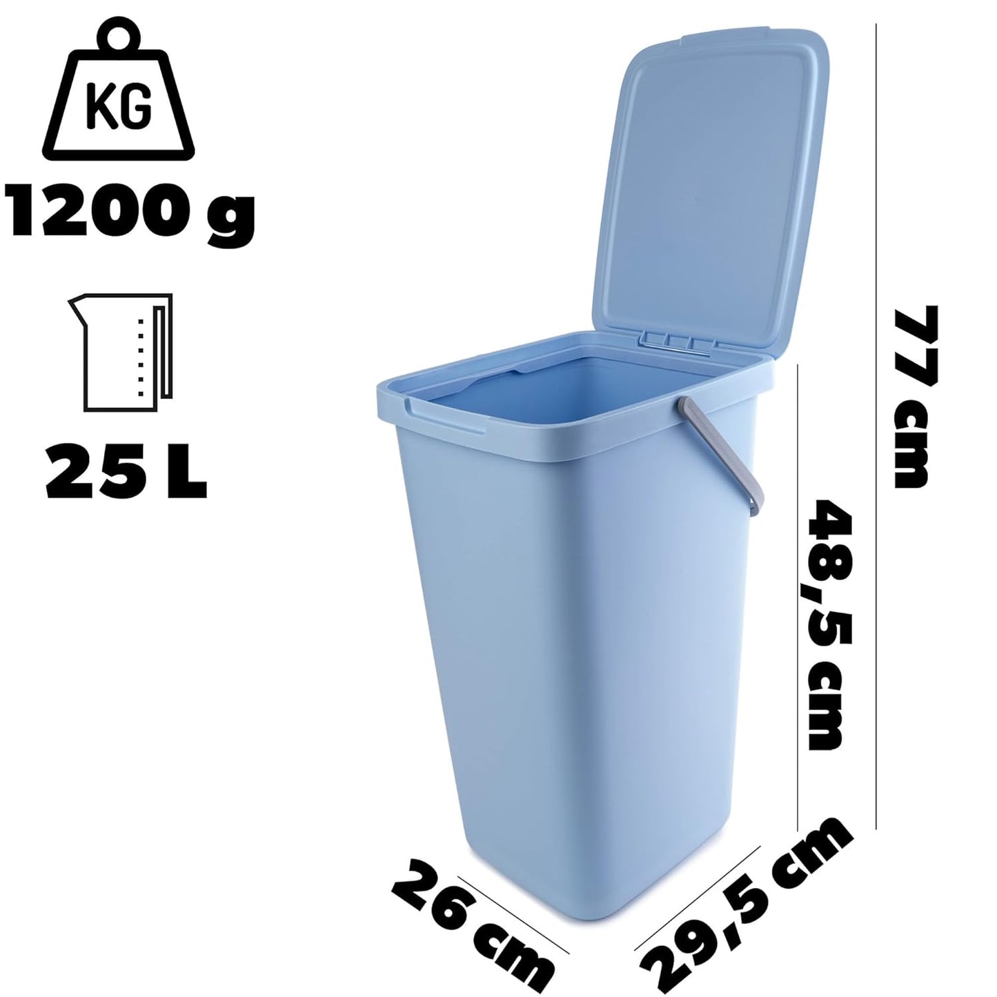 Abfallbehälter mit Deckel und Griff, 25L / Blau