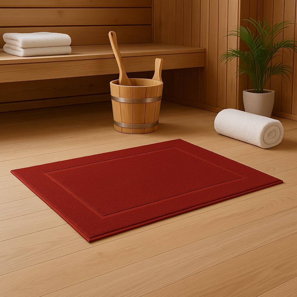 2er-Set Badematten, 50x70 cm, 2x Badvorleger Rubinrot