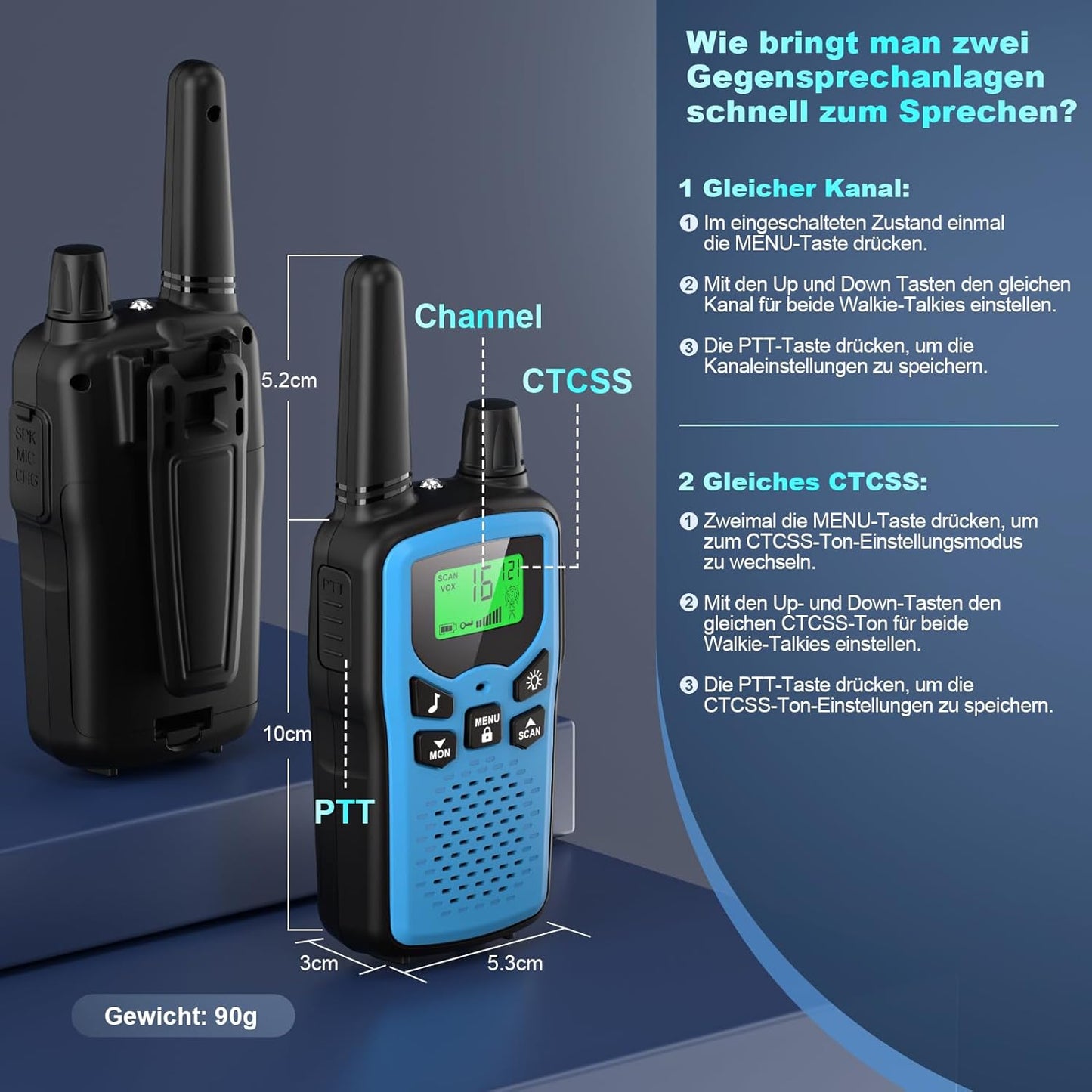 Walkie Talkie Set für Kinder, 3er Set Rot+Blau+Orange
