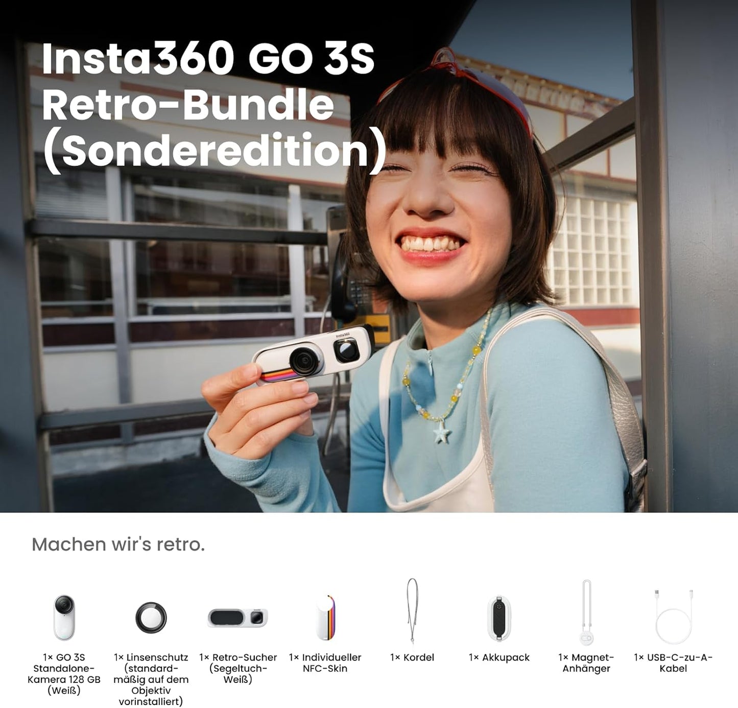 Retro-Bundle 4K Vlogging-Kamera mit Zubehör, Weiss 128 GB