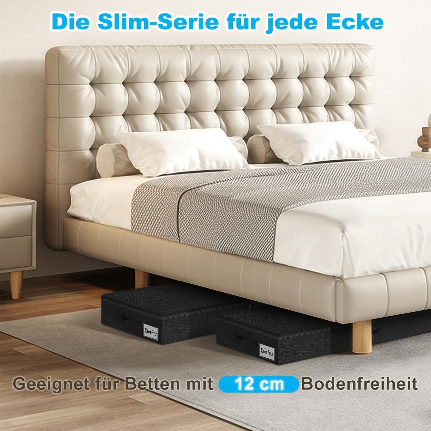 4er-Set faltbare Unterbett-Aufbewahrungsboxen, Schwarz-4pcs