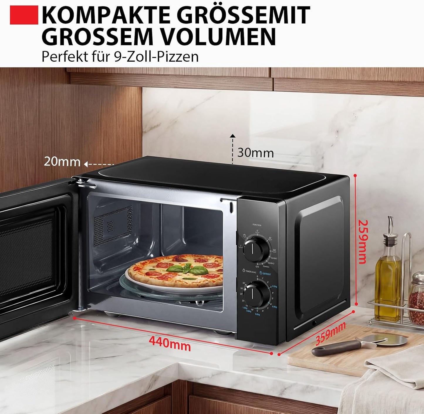 MW2-MG20PE(BK) Mikrowellenherd mit Grill- & Kombigarfunktion, Schwarz 20L Grill
